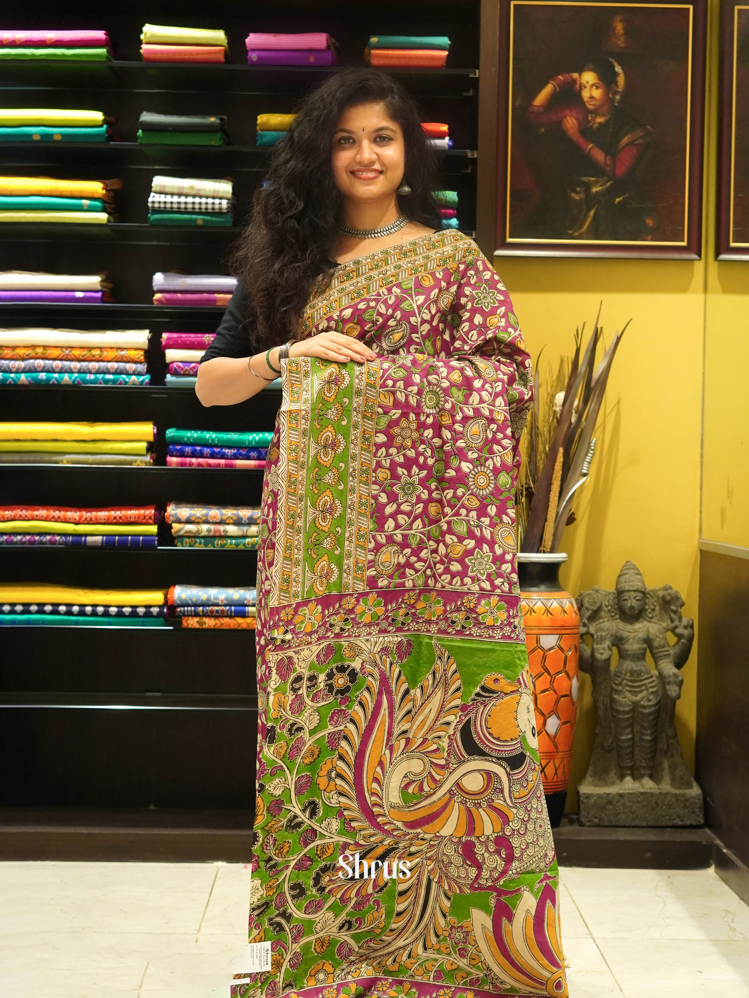 Majenta & Green - kalamkari-cotton