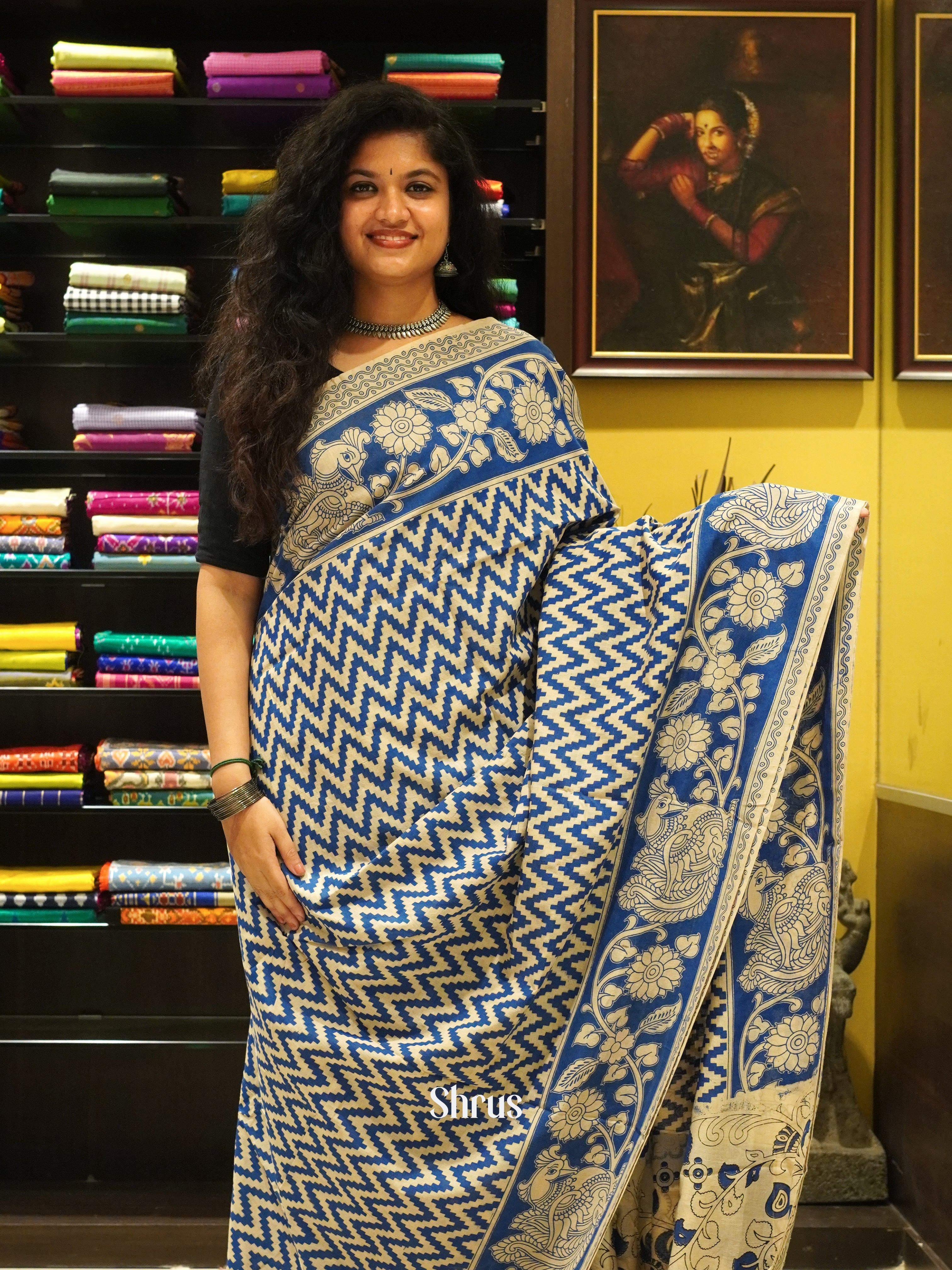 Blue & Beige - kalamkari-cotton