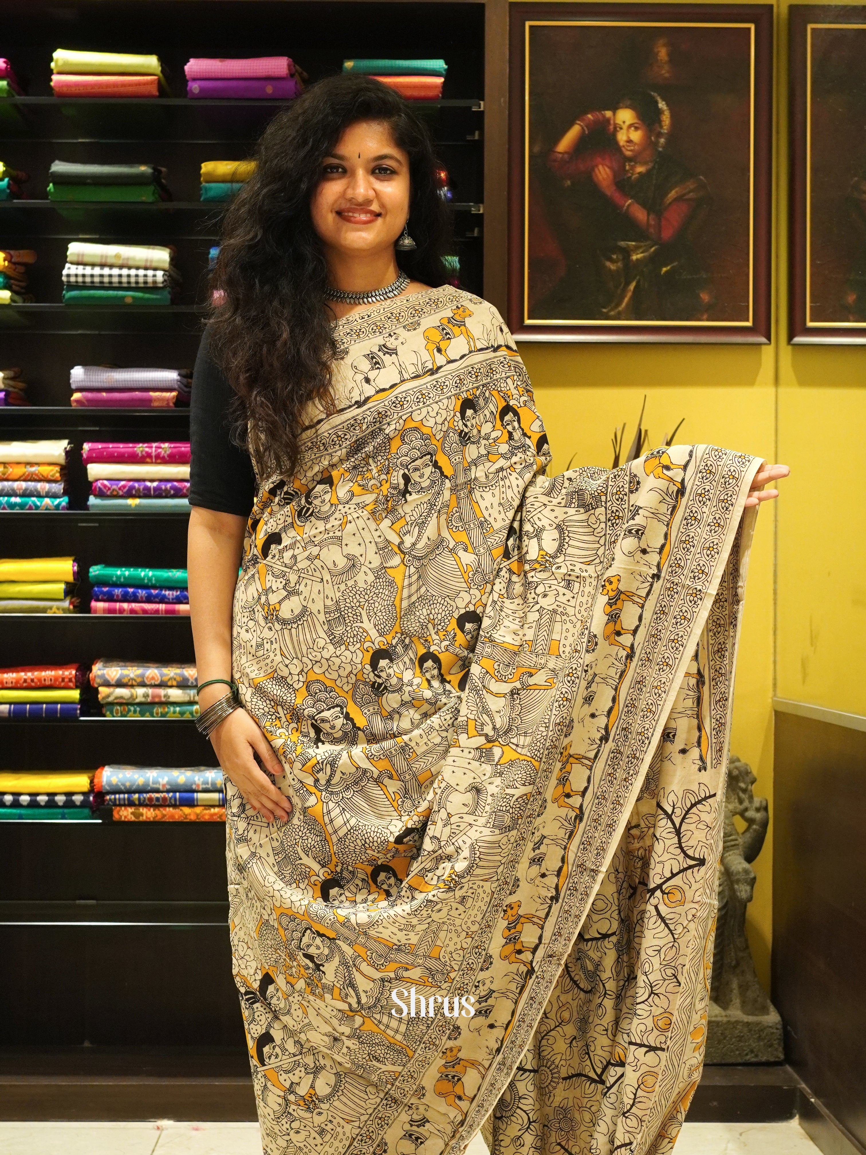 Mustard & Beige -kalamkari-cotton