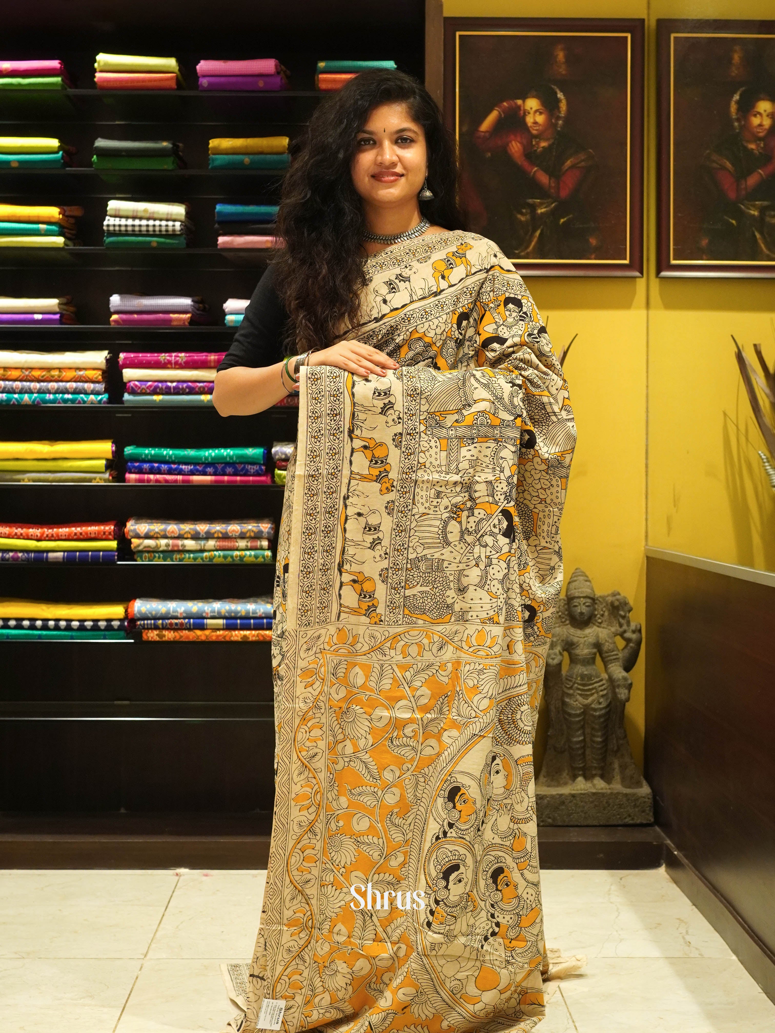 Mustard & Beige -kalamkari-cotton