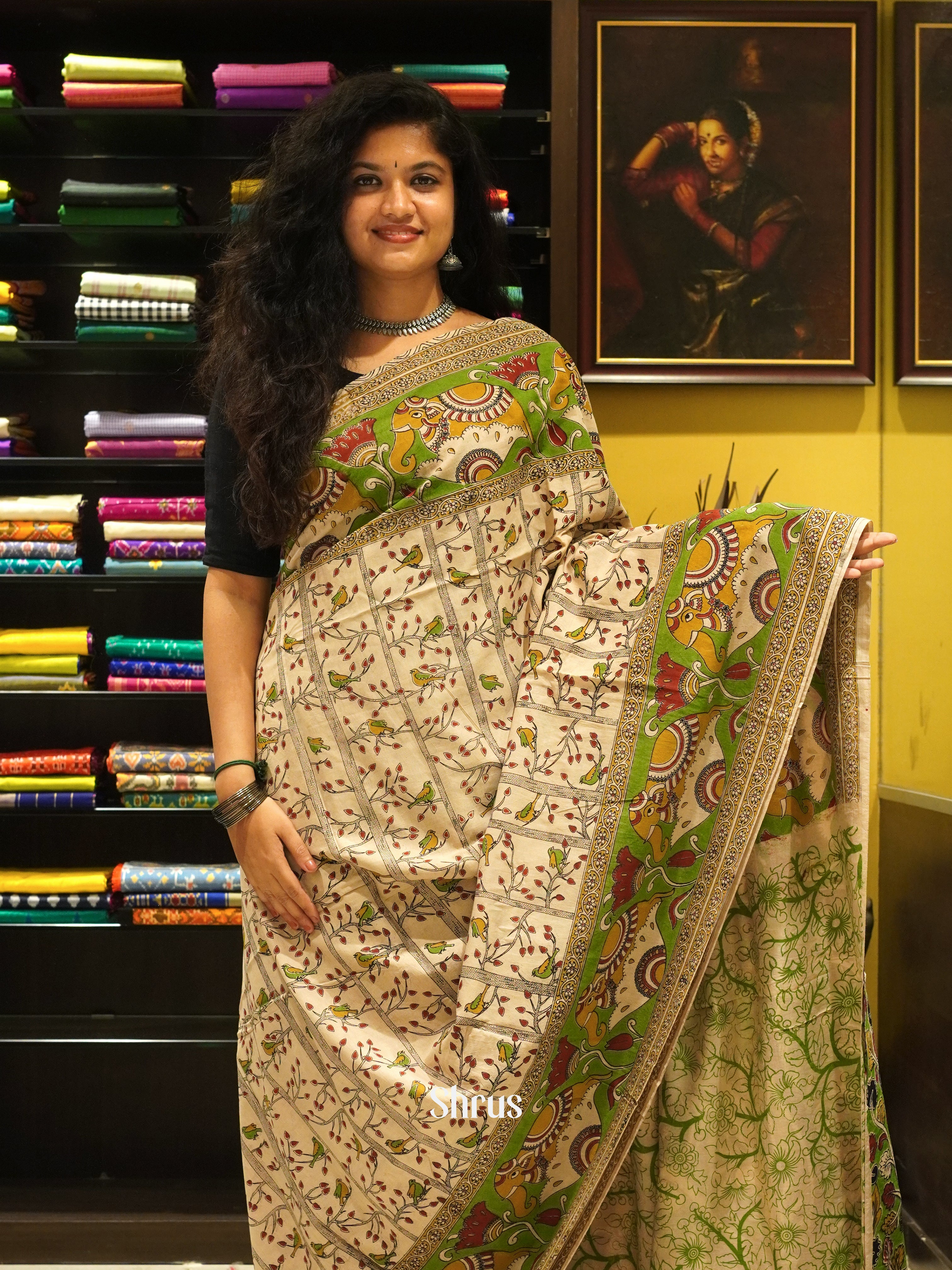 Beige & Green - kalamkari-cotton