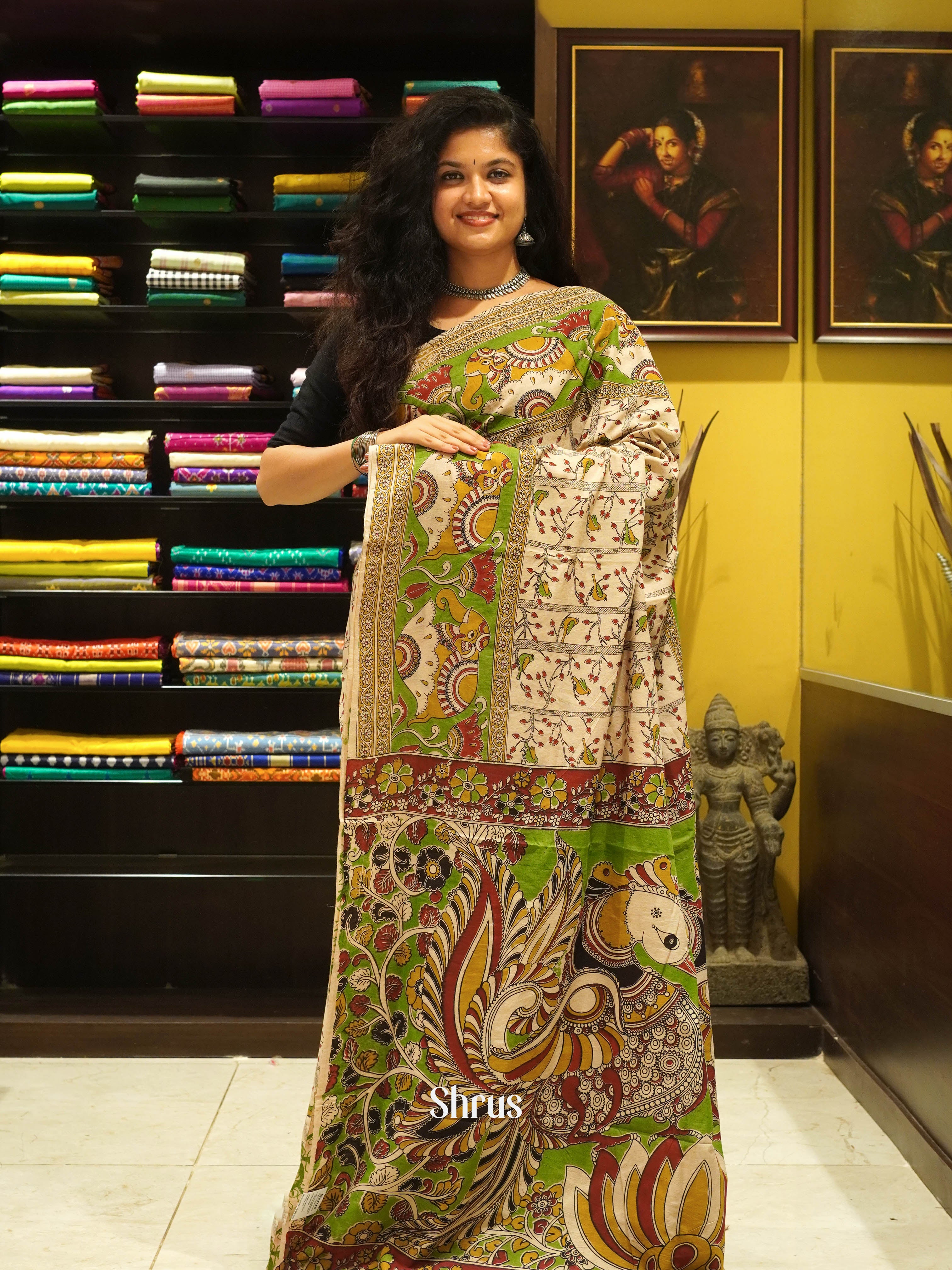 Beige & Green - kalamkari-cotton