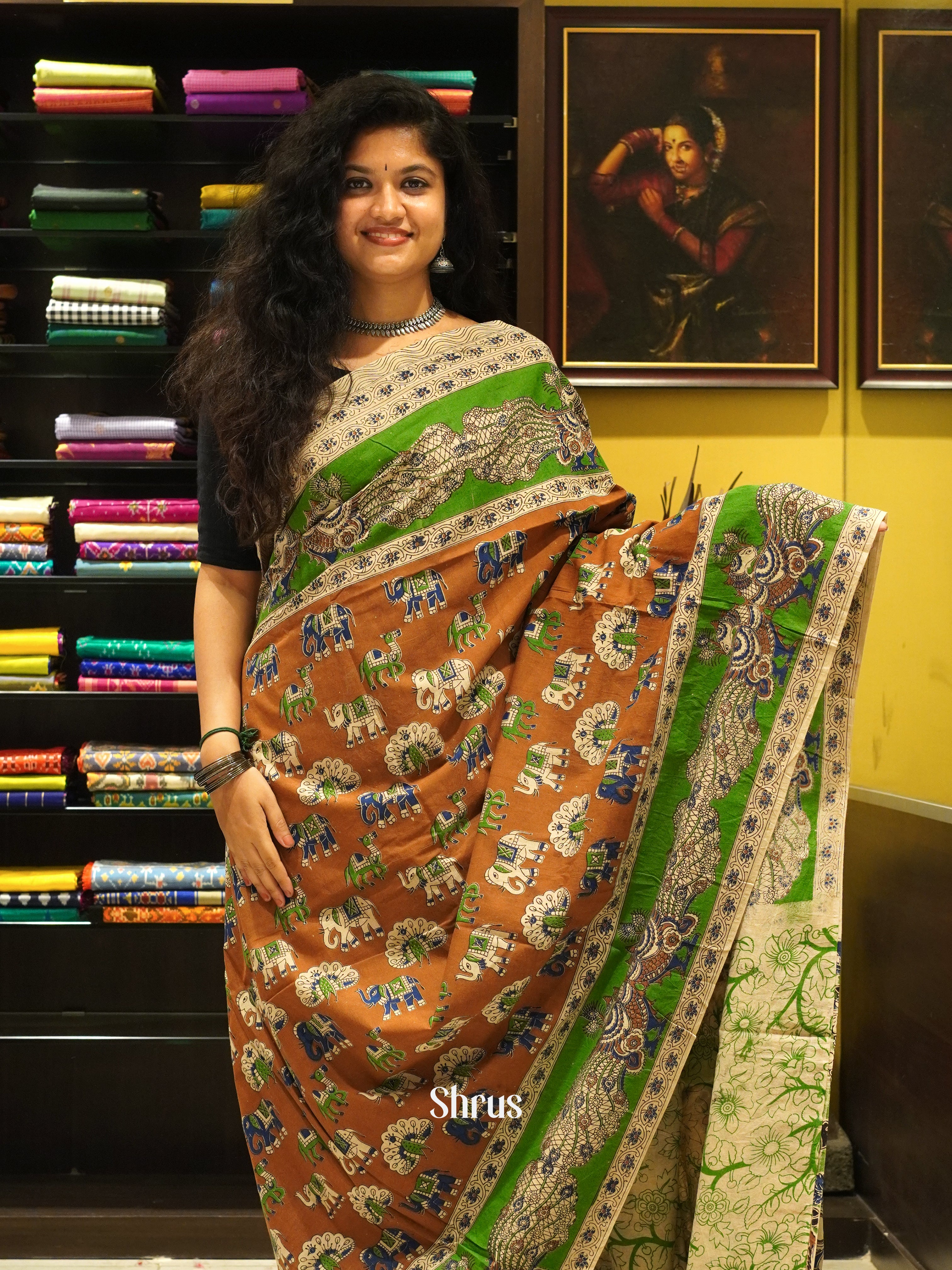 Brown & Green - kalamkari-cotton