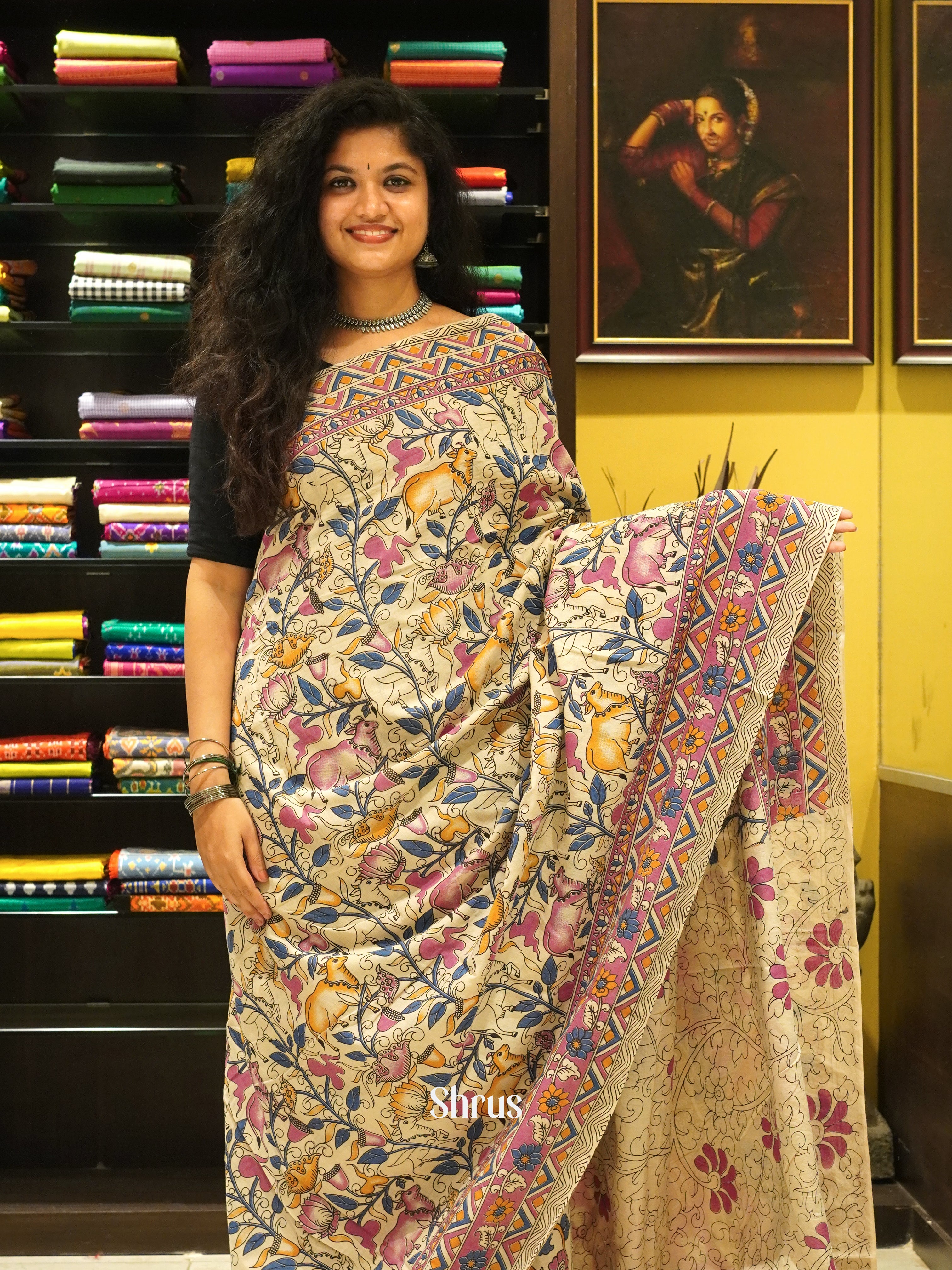 Beige & Pink -kalamkari-cotton