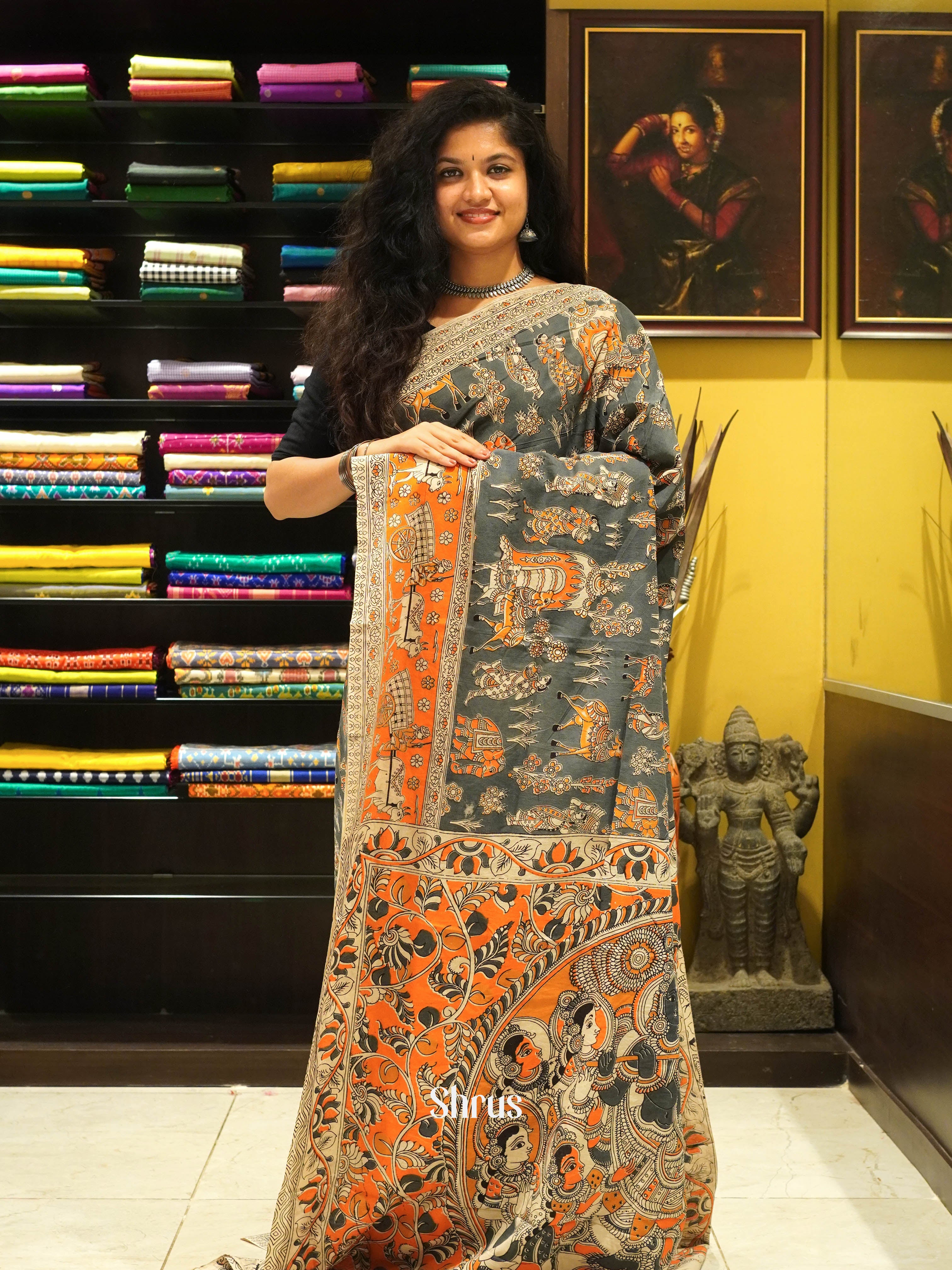 Grey & Orange - kalamkari-cotton