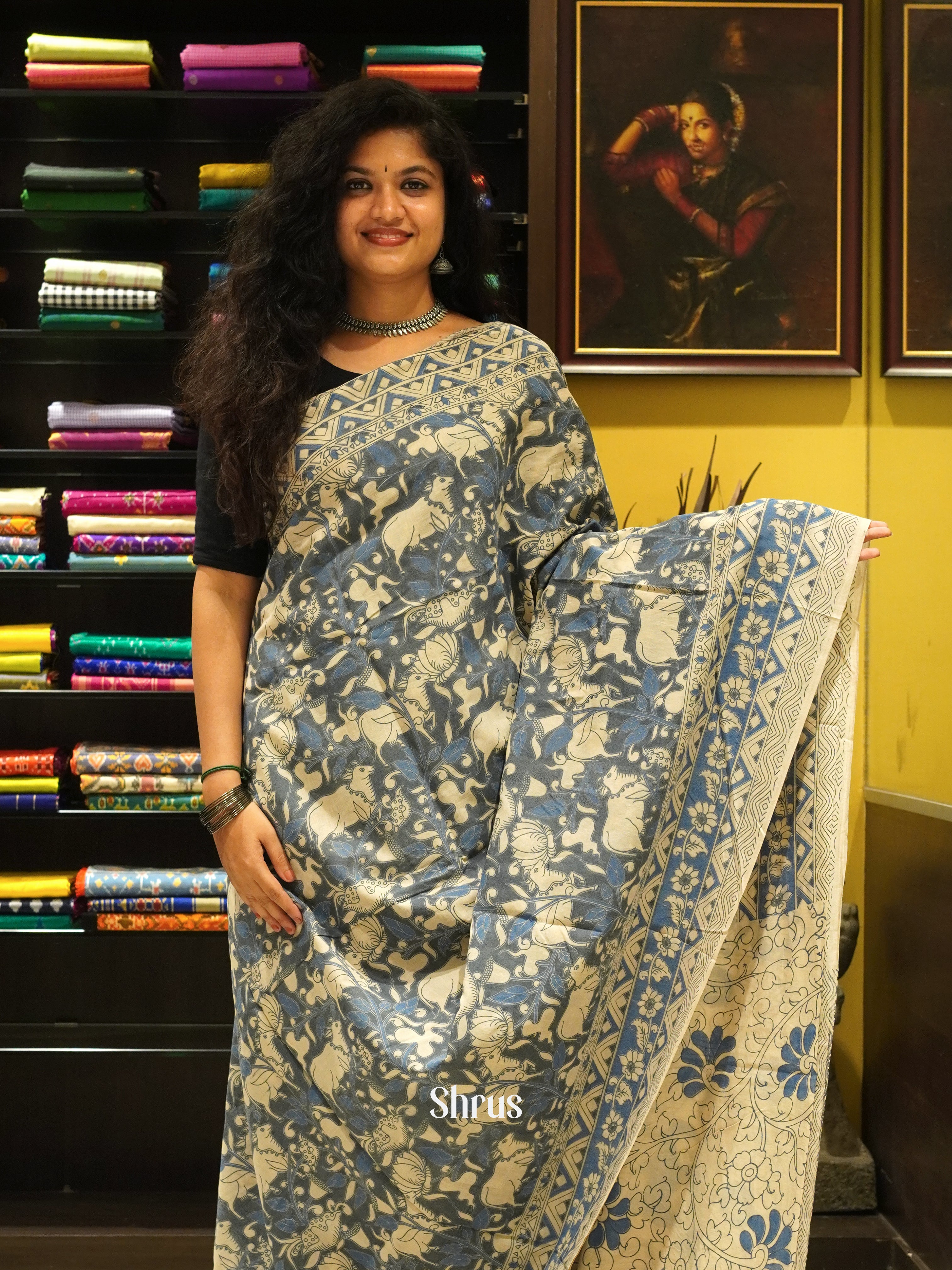 Blue & Beige  - kalamkari-cotton