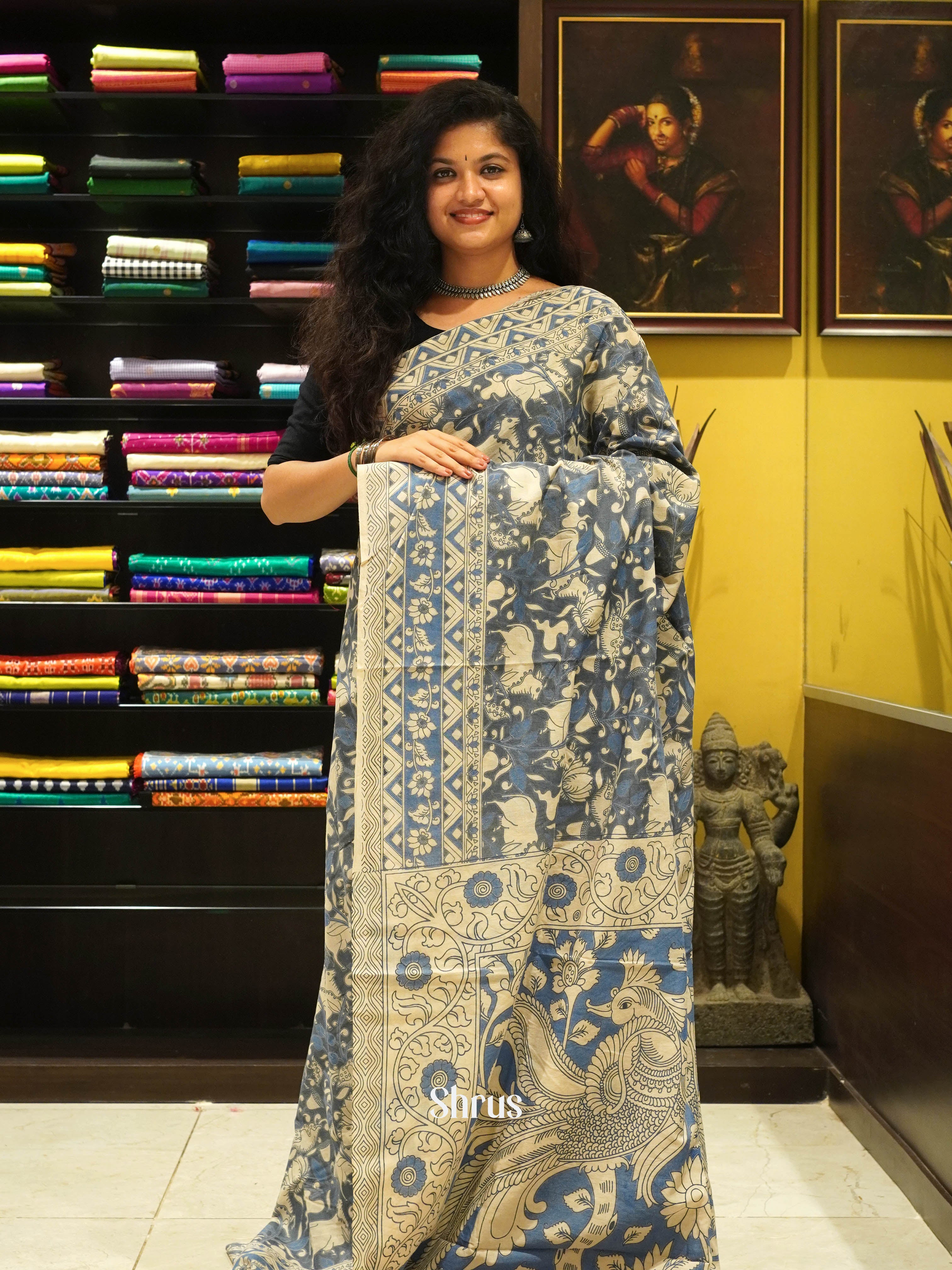 Blue & Beige  - kalamkari-cotton