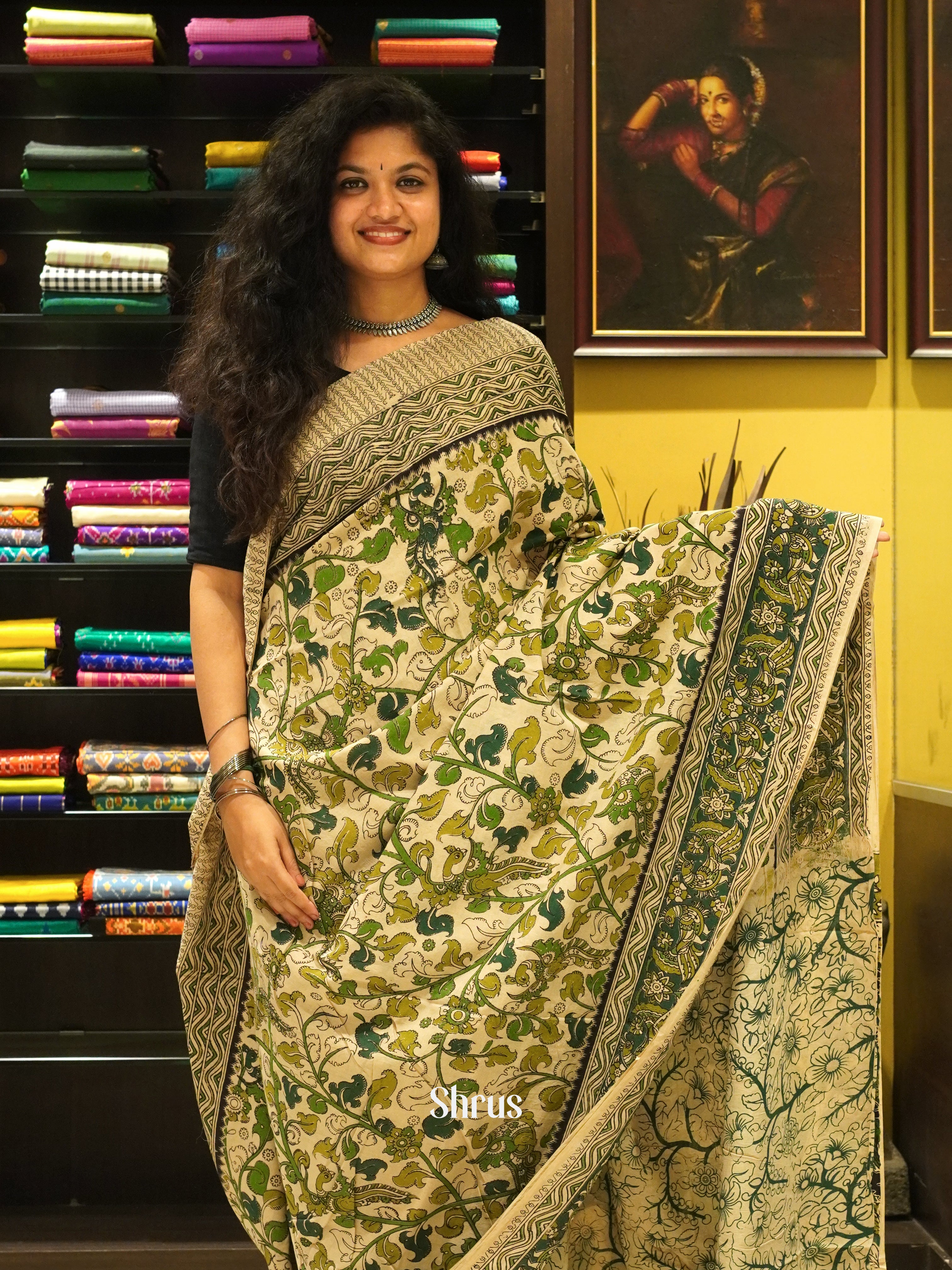 Beige & Green - kalamkari-cotton