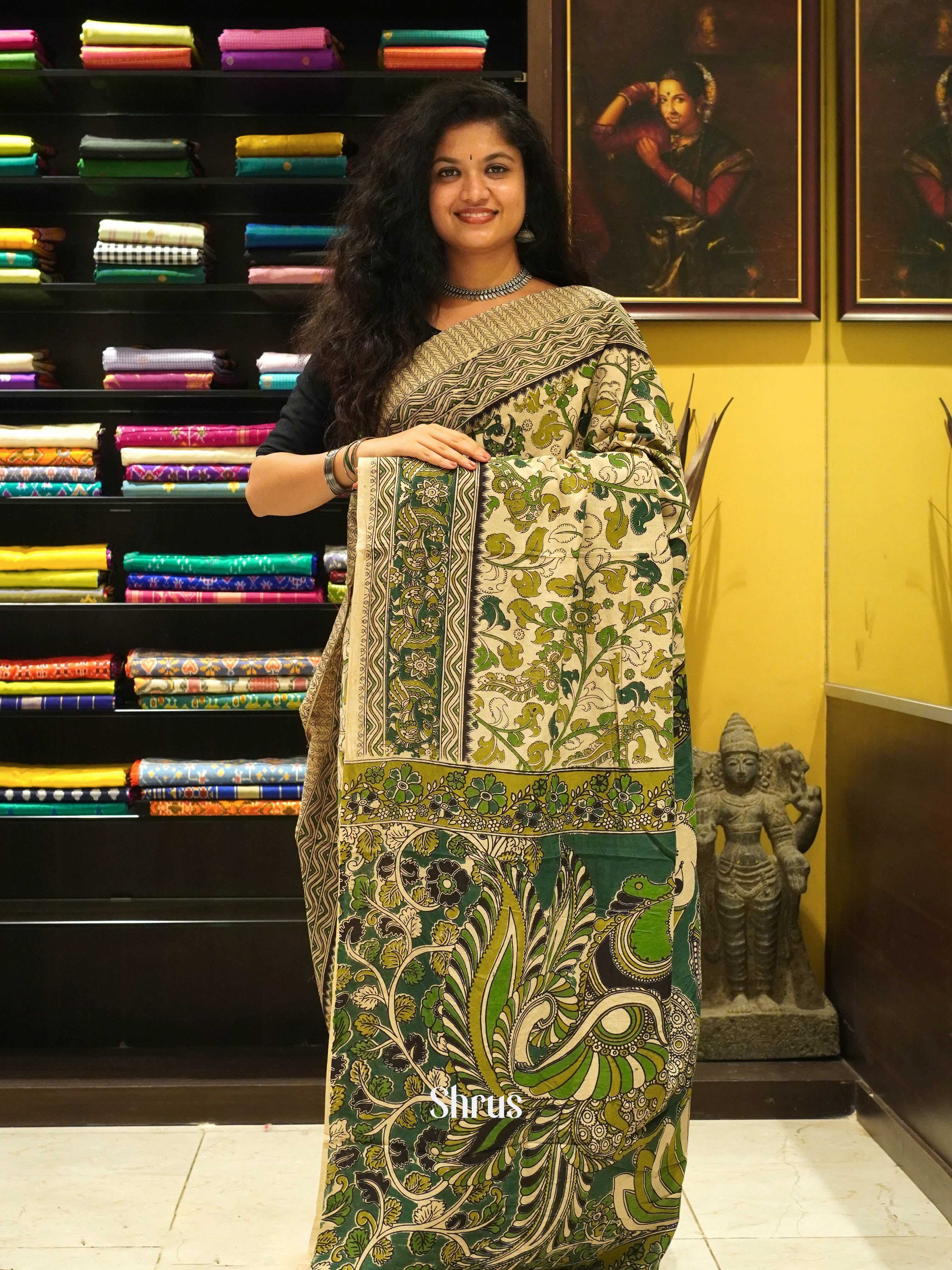 Beige & Green - kalamkari-cotton