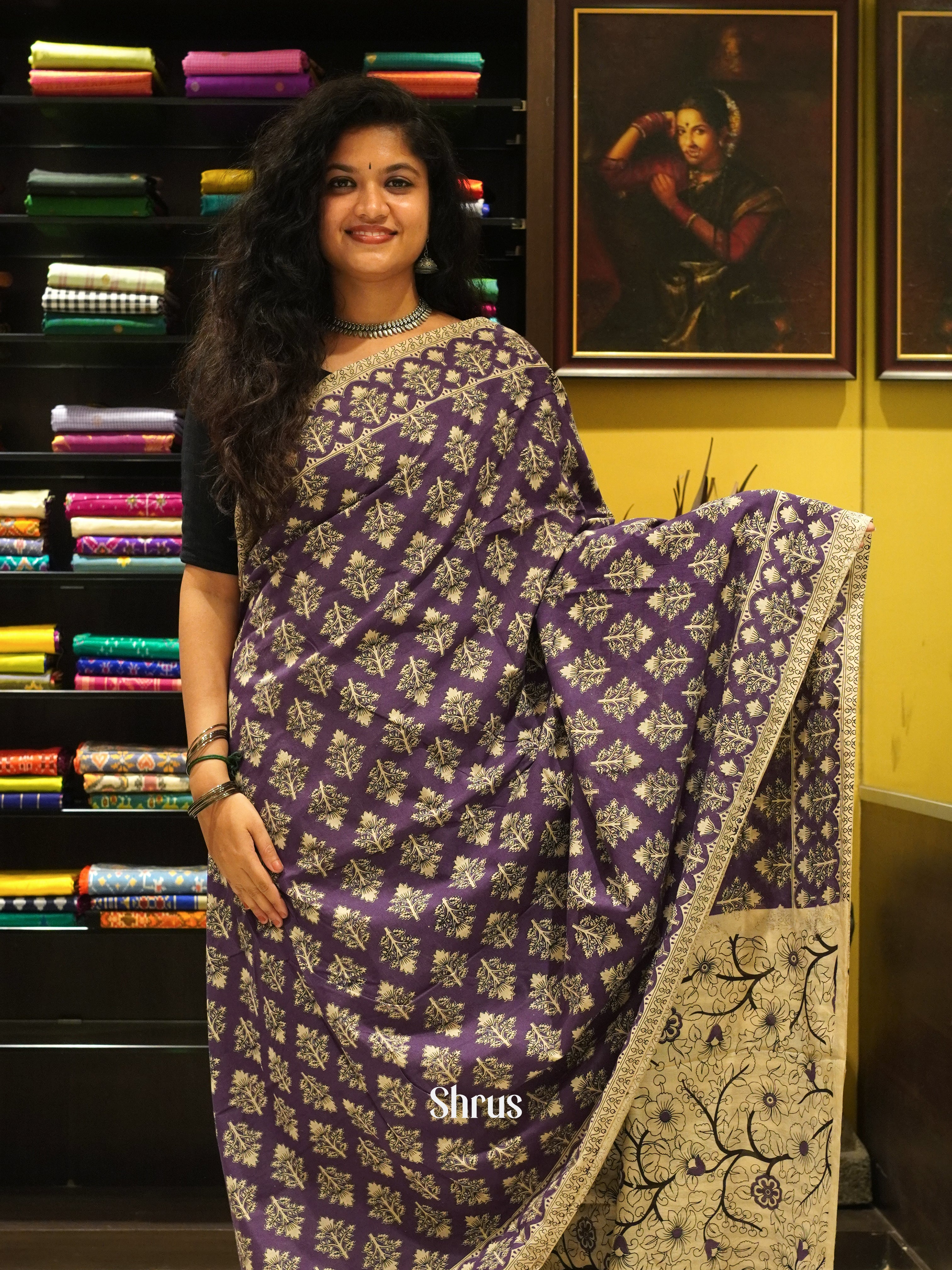 Purple & Beige - kalamkari-cotton