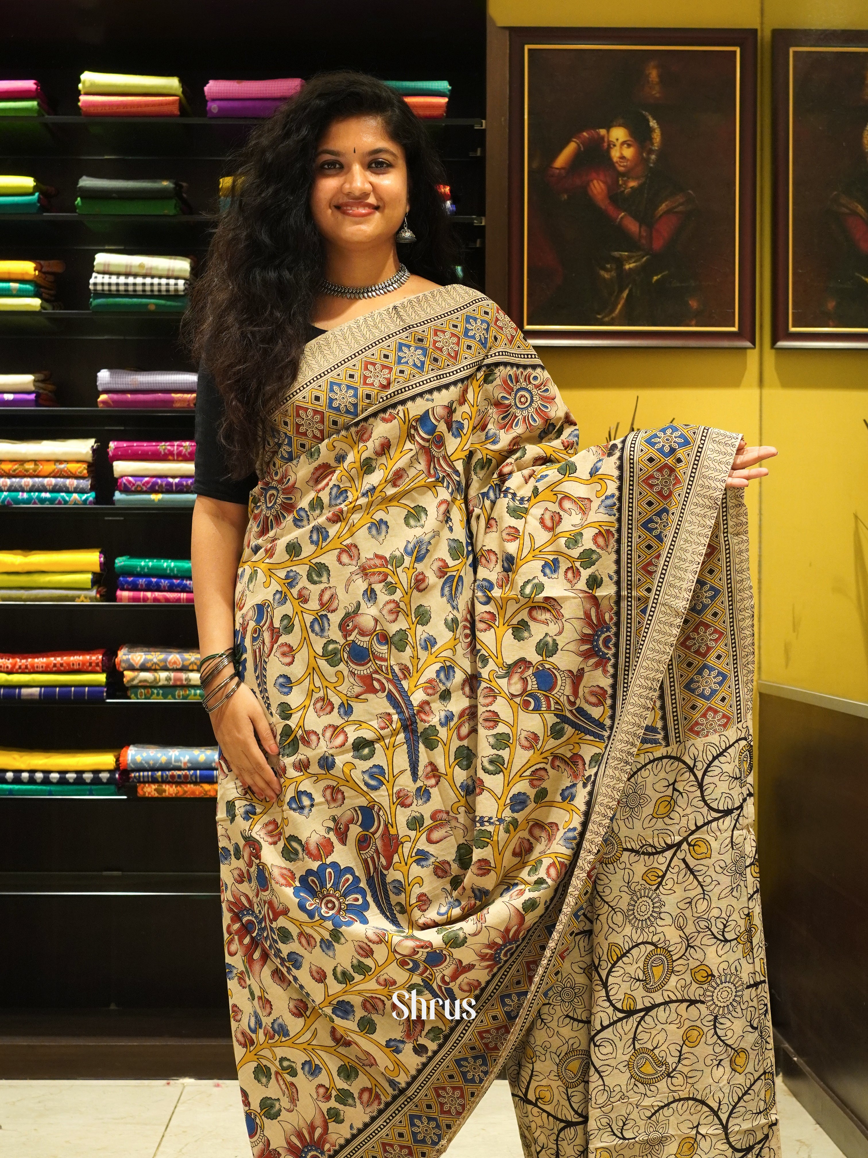 Beige & Blue - kalamkari-cotton