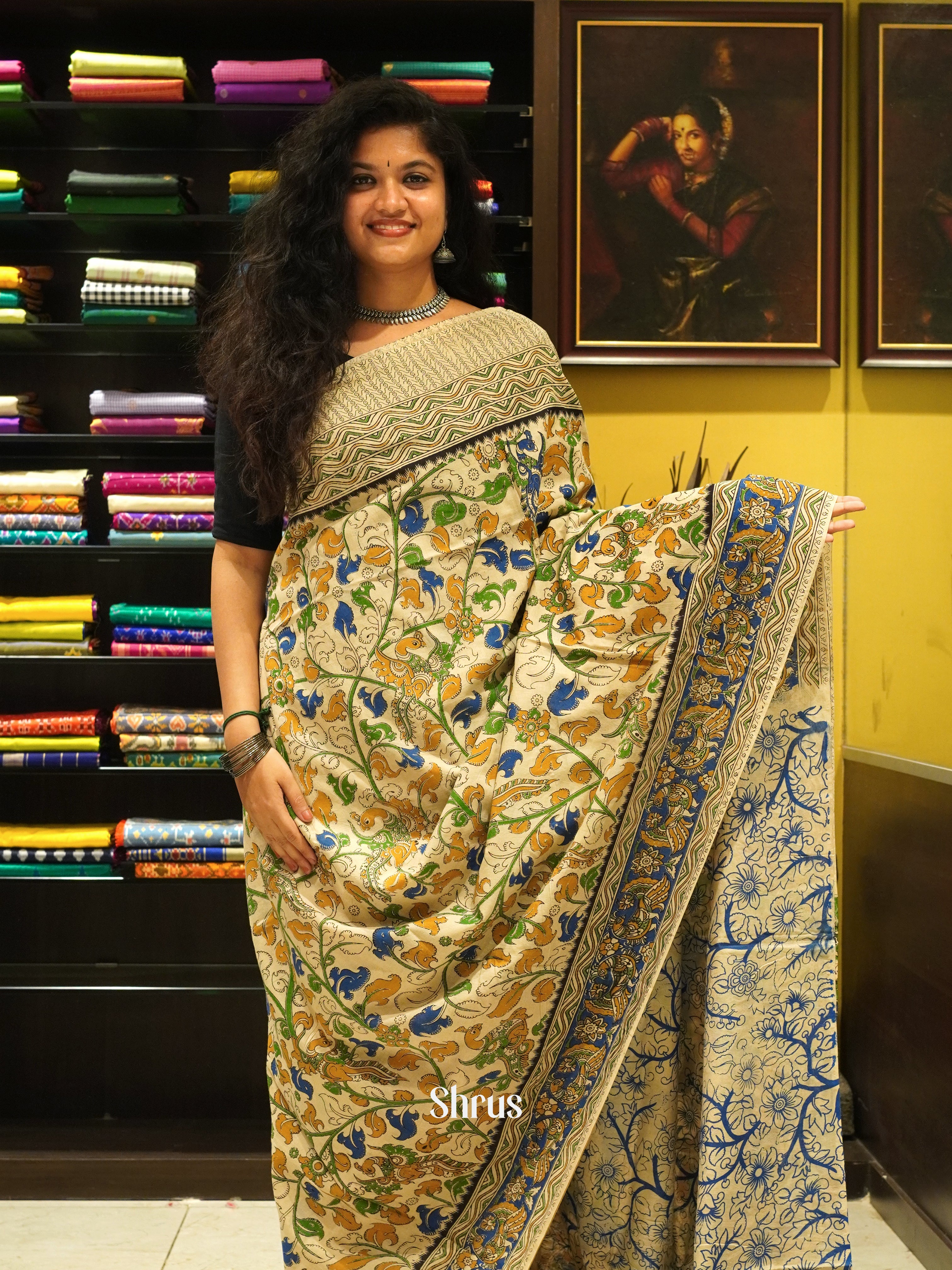 Beige & Blue- kalamkari-cotton