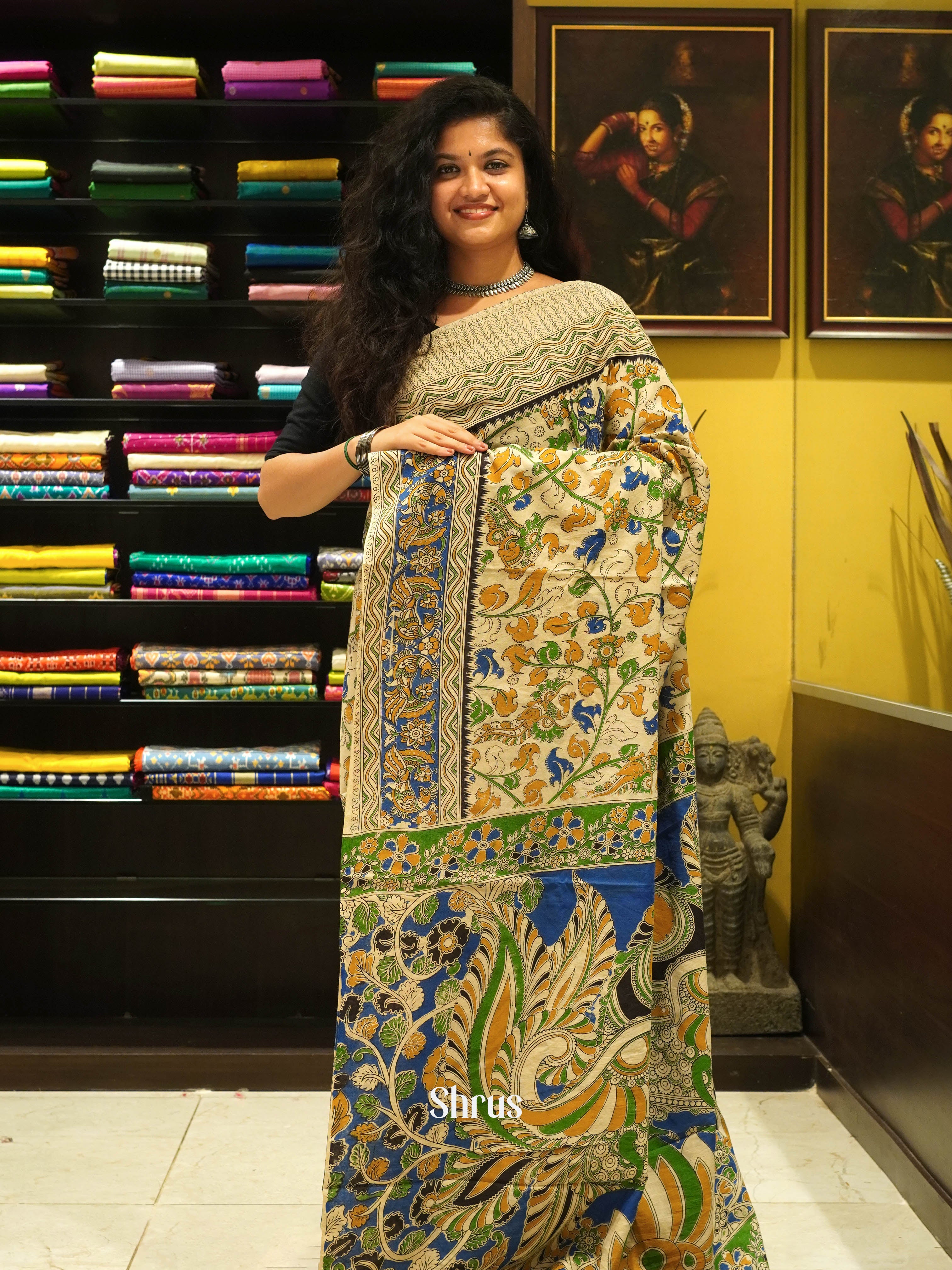 Beige & Blue- kalamkari-cotton