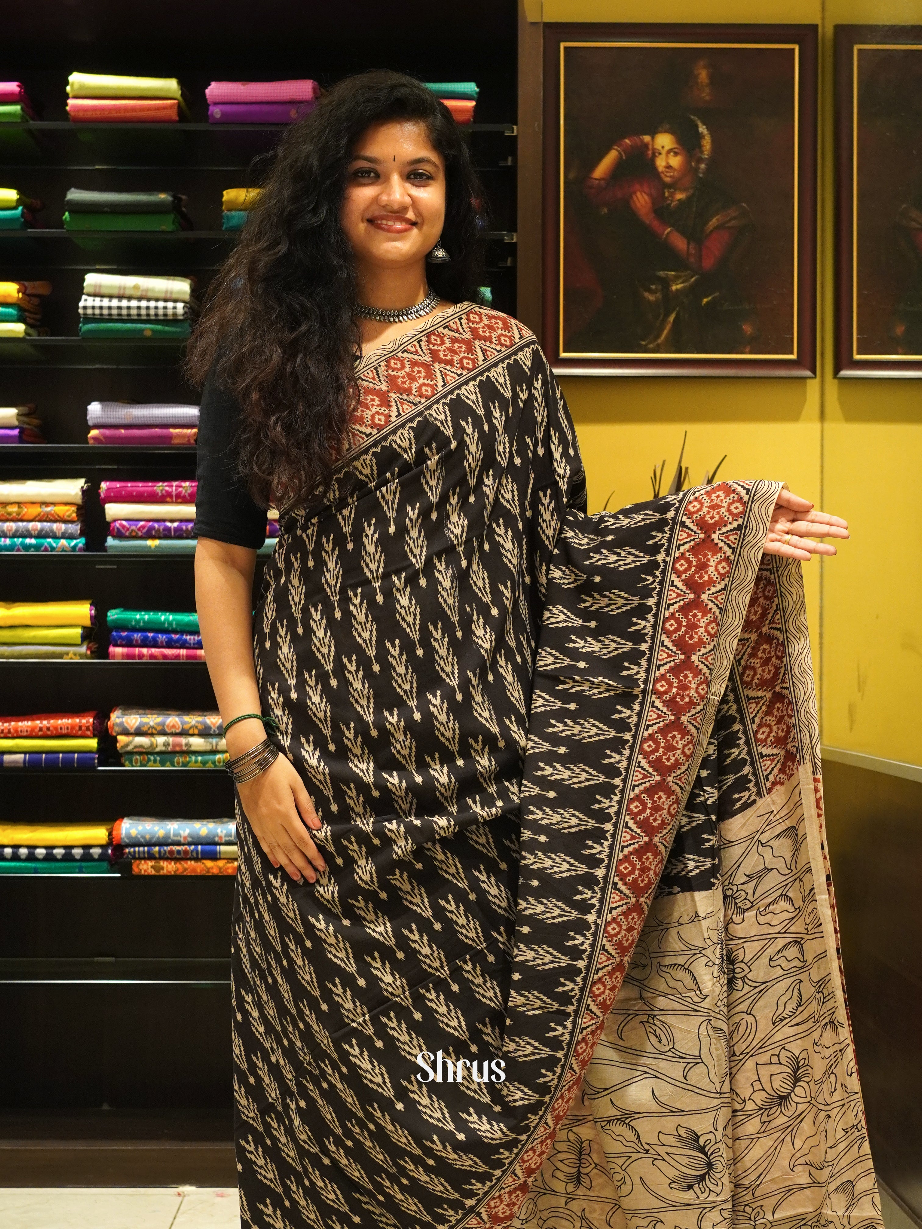 Black & Beige - kalamkari-cotton