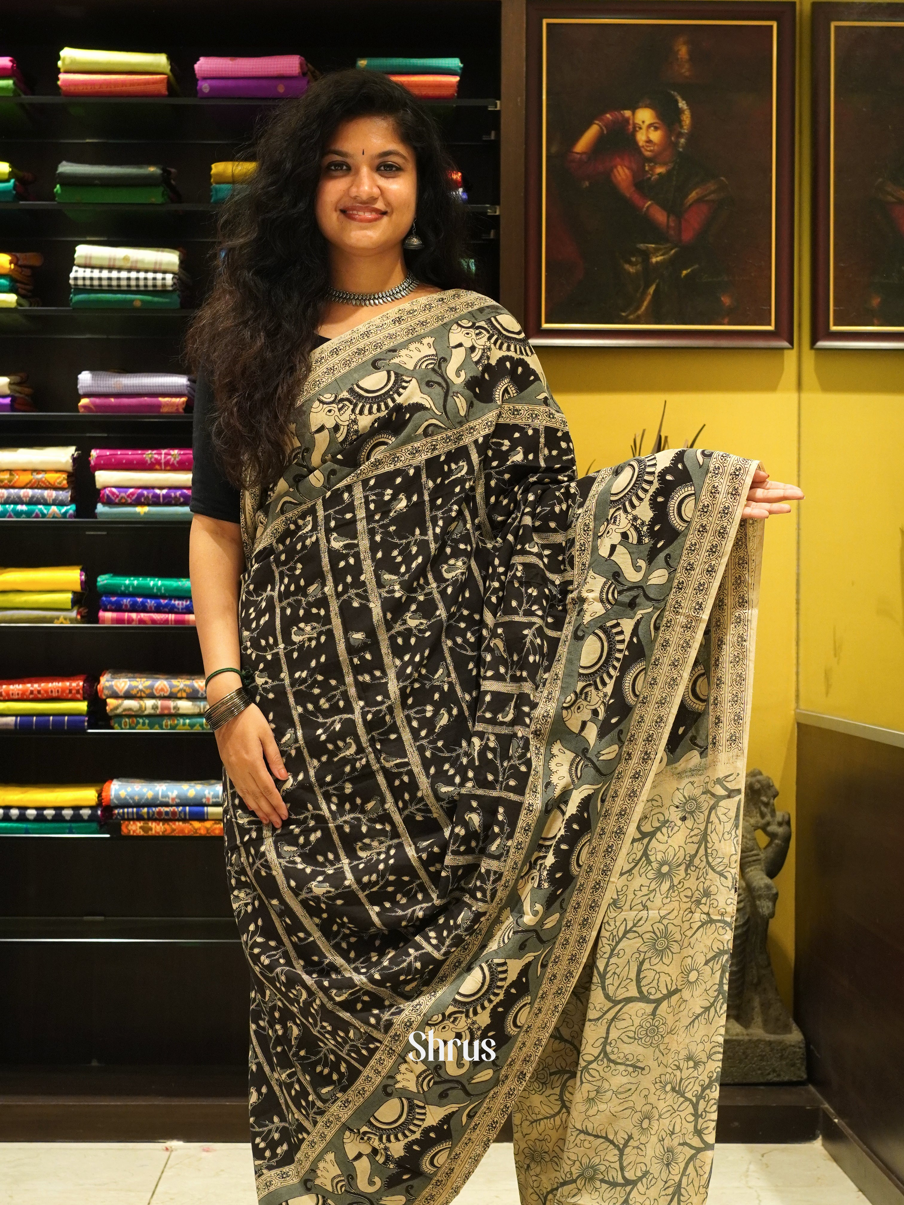 Black & Beige- kalamkari-cotton