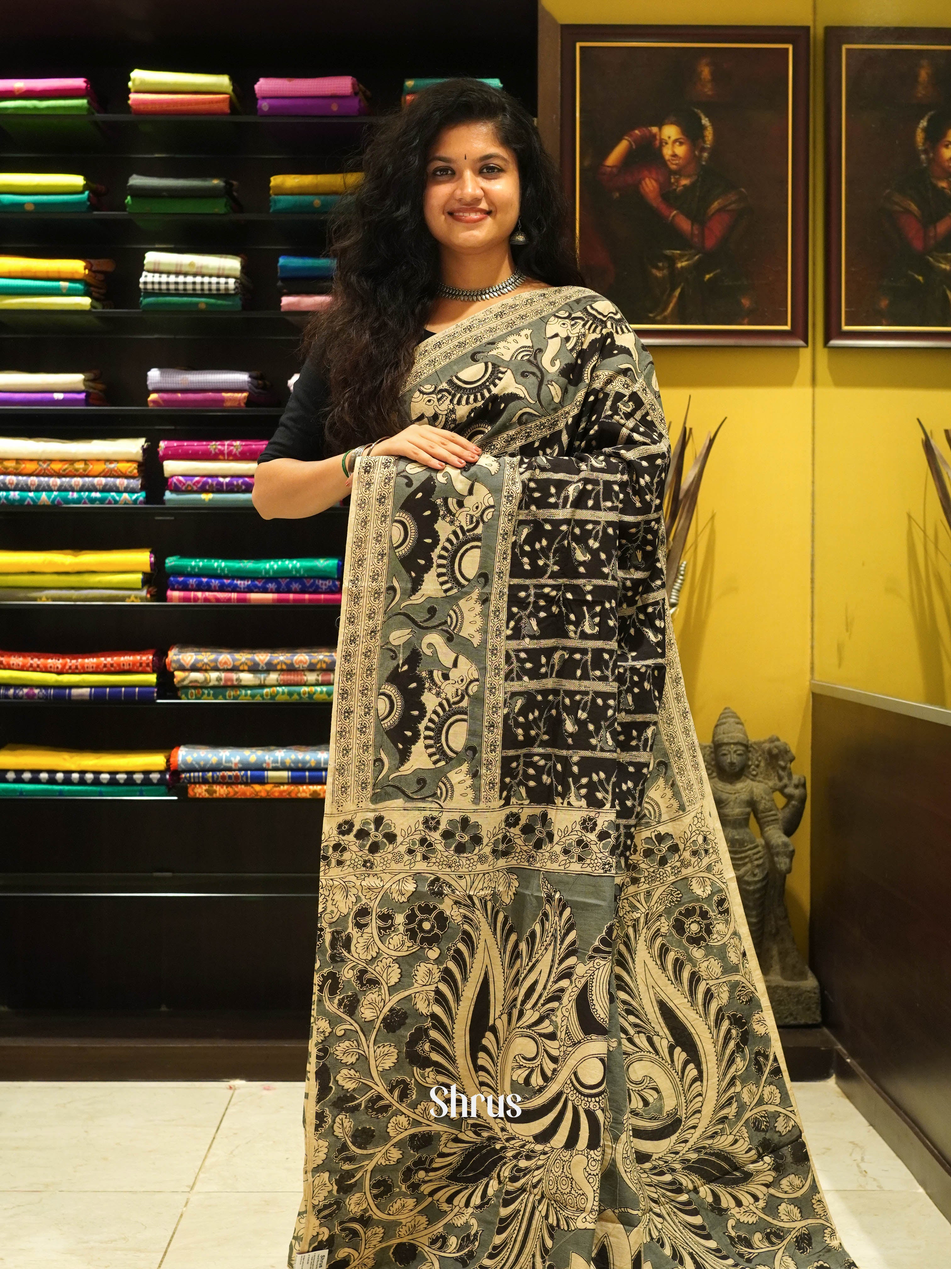 Black & Beige- kalamkari-cotton