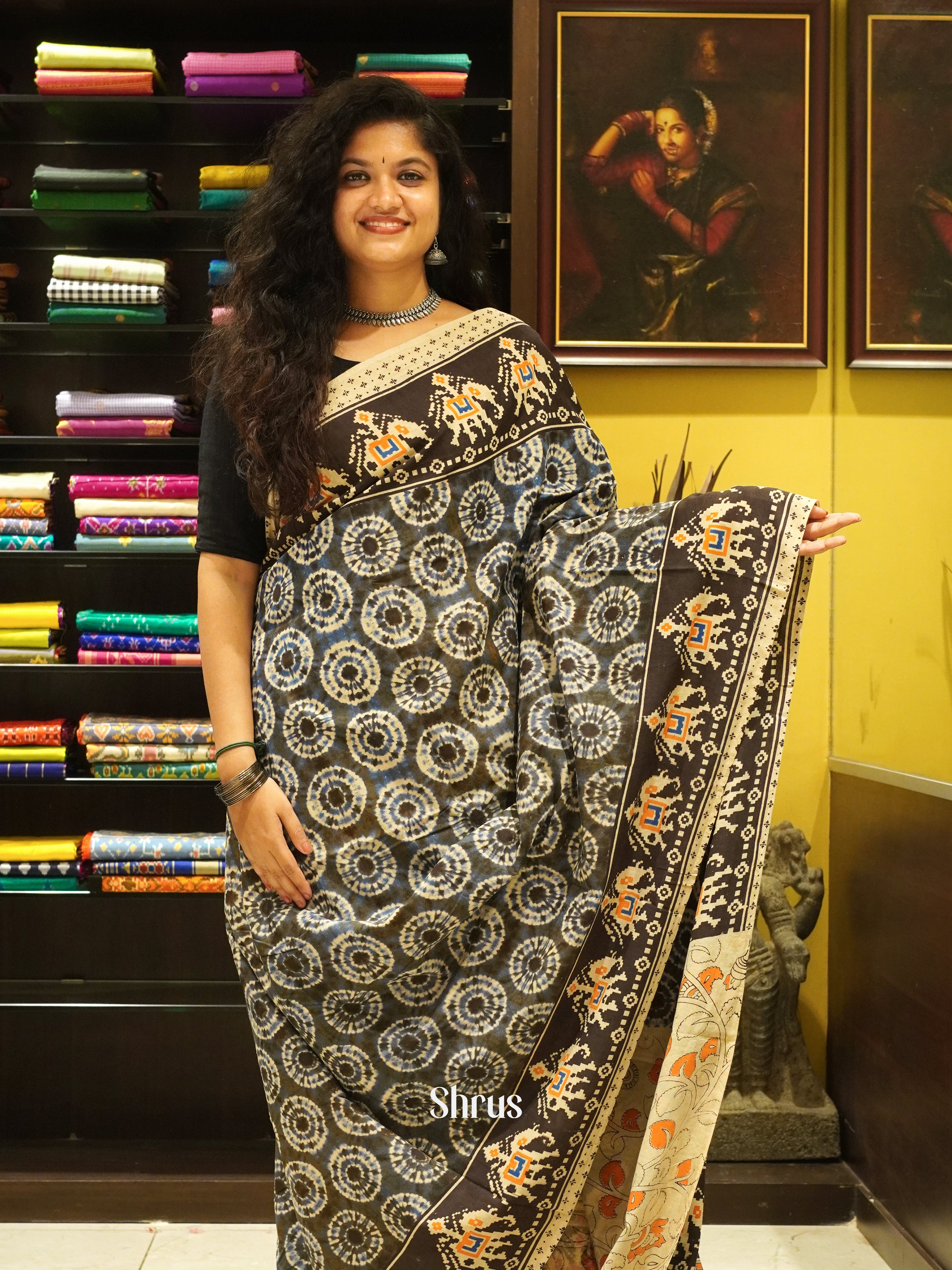 Black & Beige - kalamkari-cotton