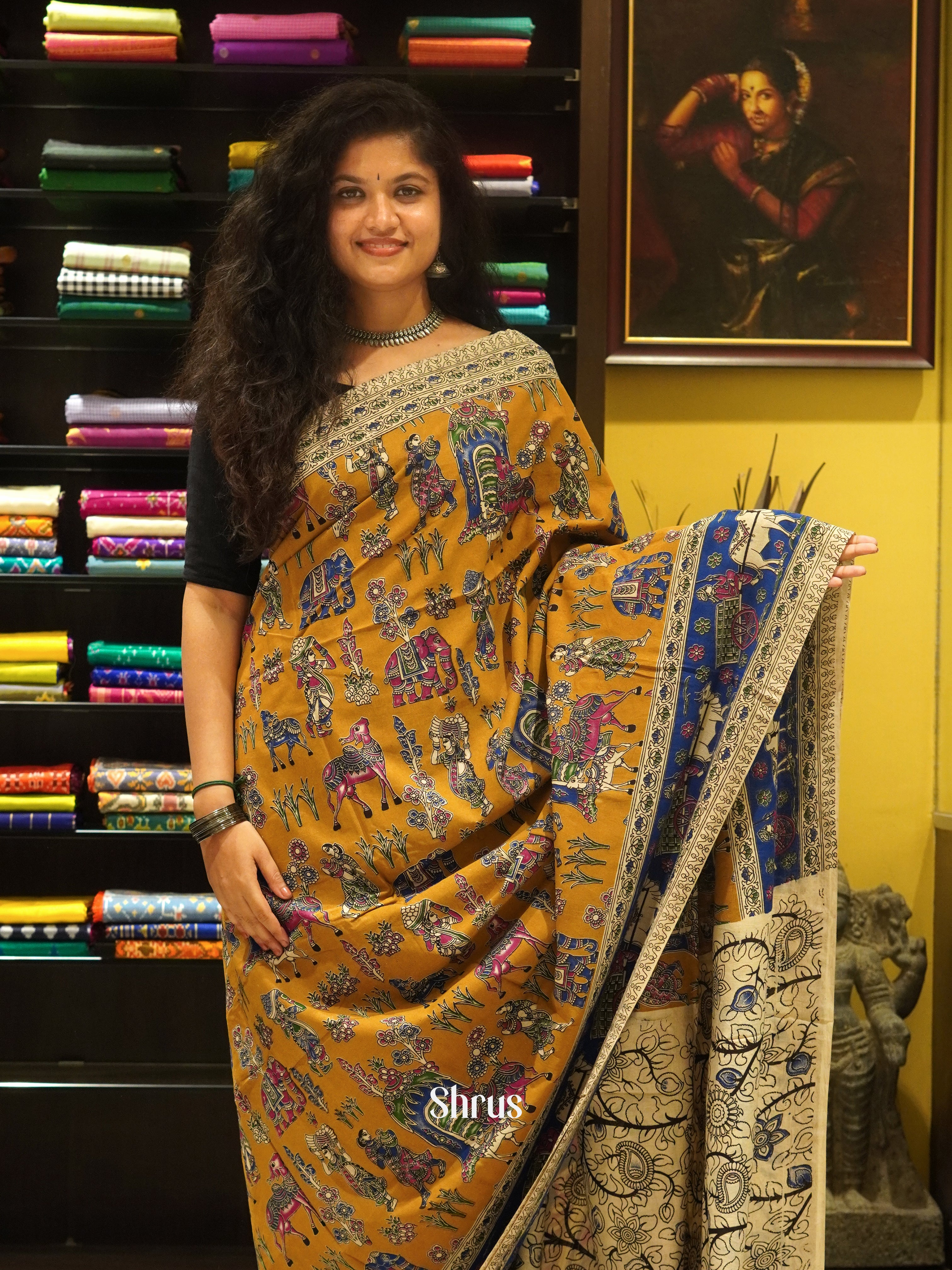 Mustard & Blue - kalamkari-cotton