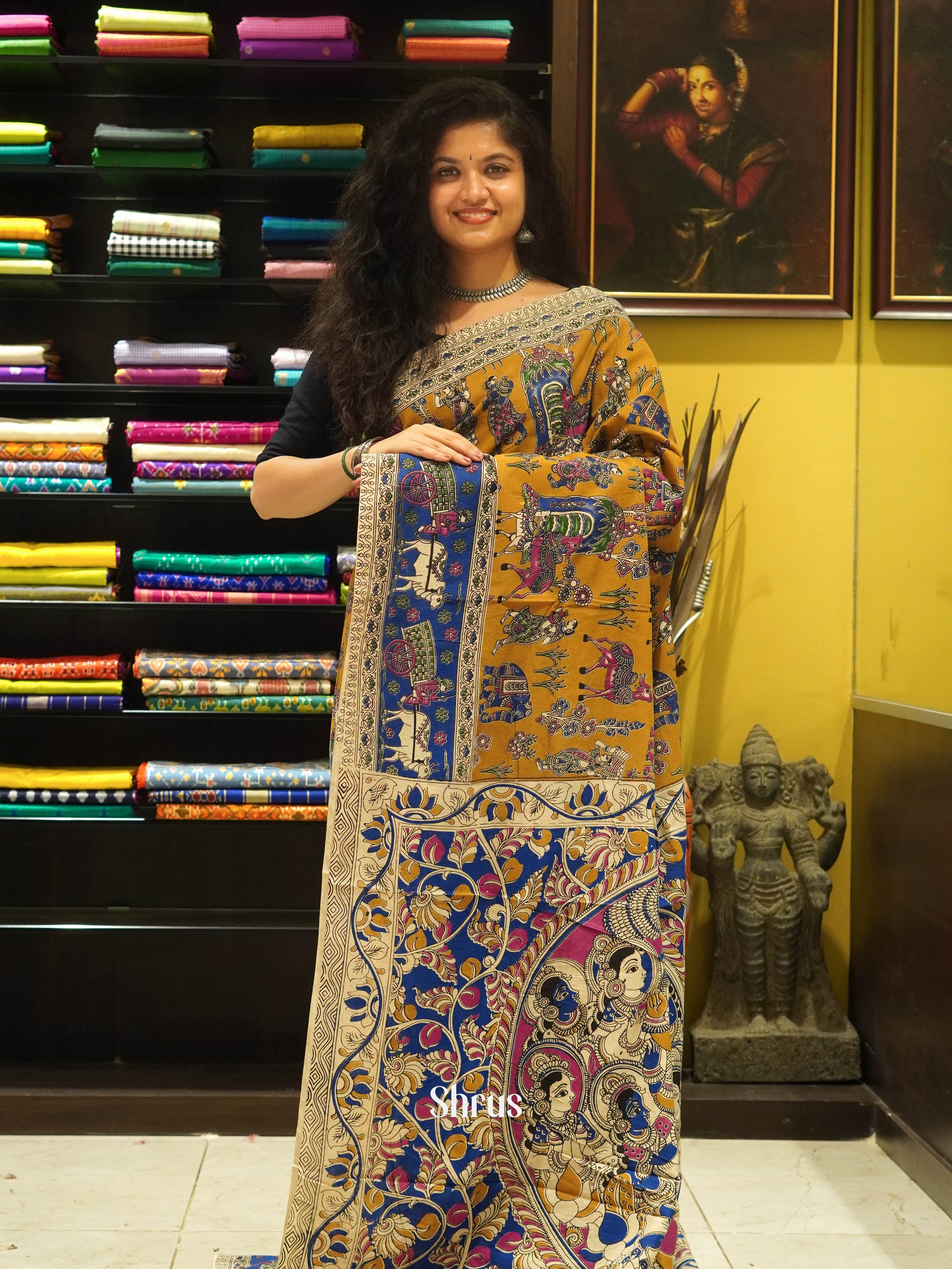 Mustard & Blue - kalamkari-cotton