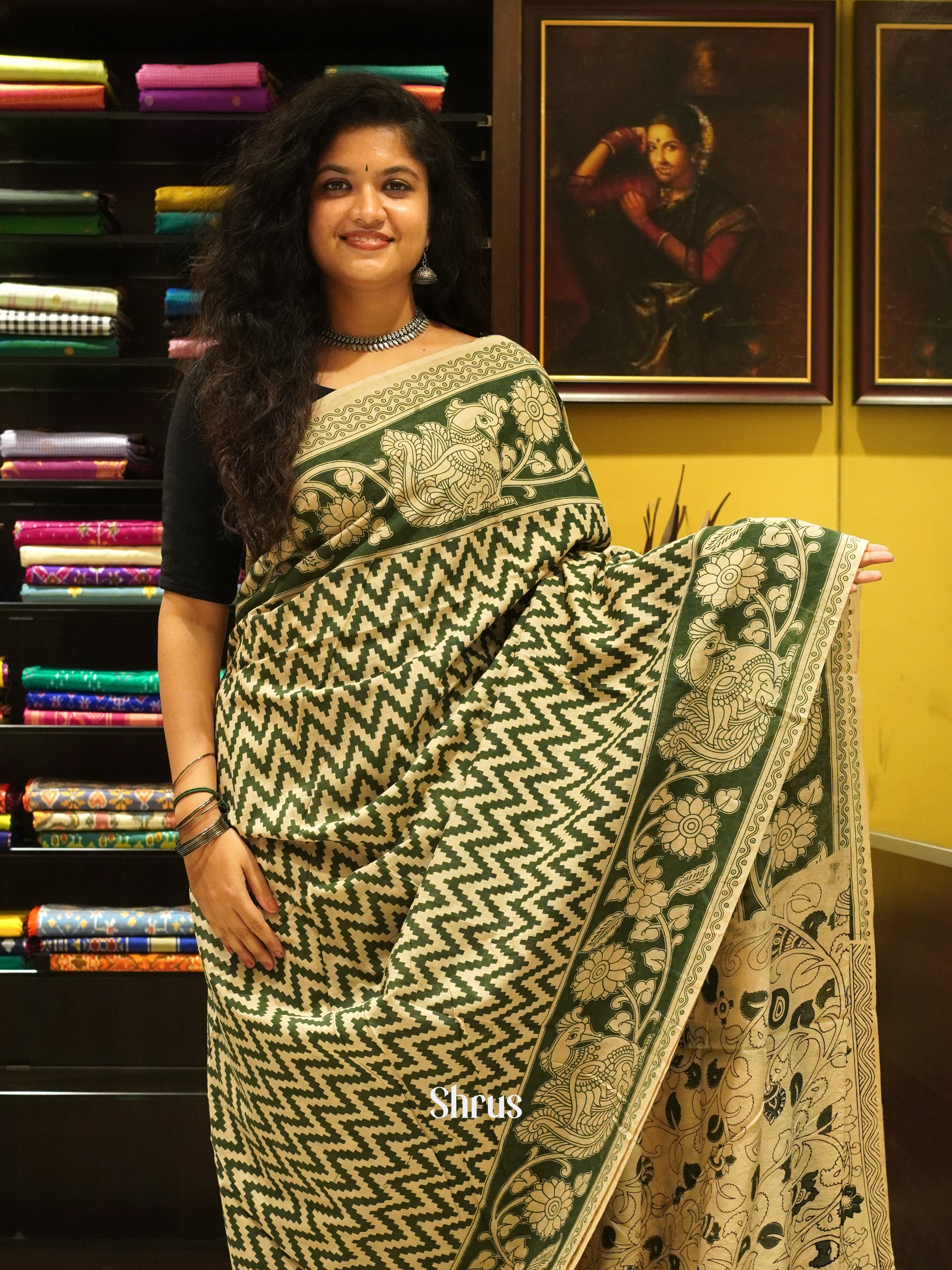 Green & Beige - kalamkari-cotton