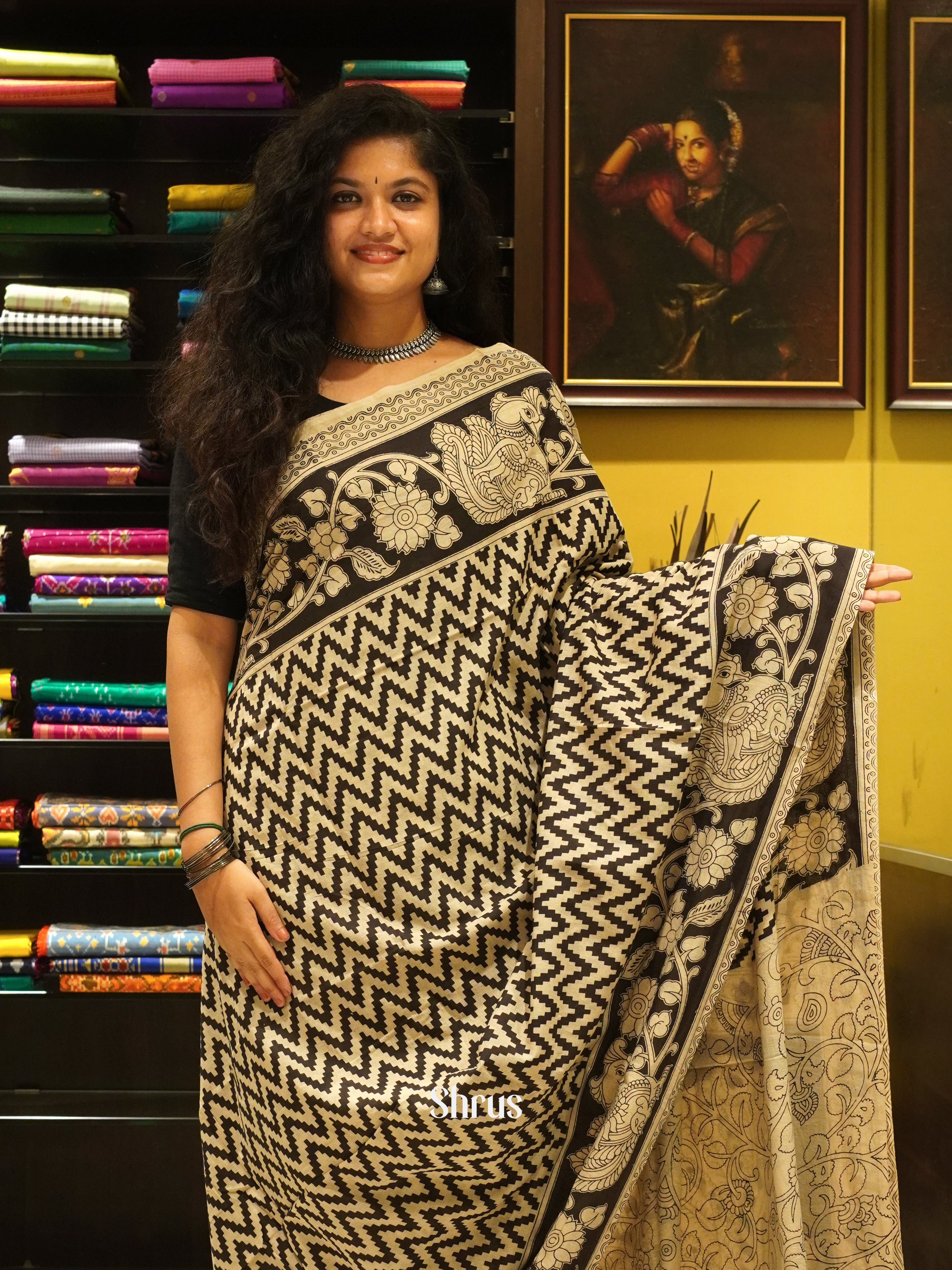 Black & Beige - kalamkari-cotton