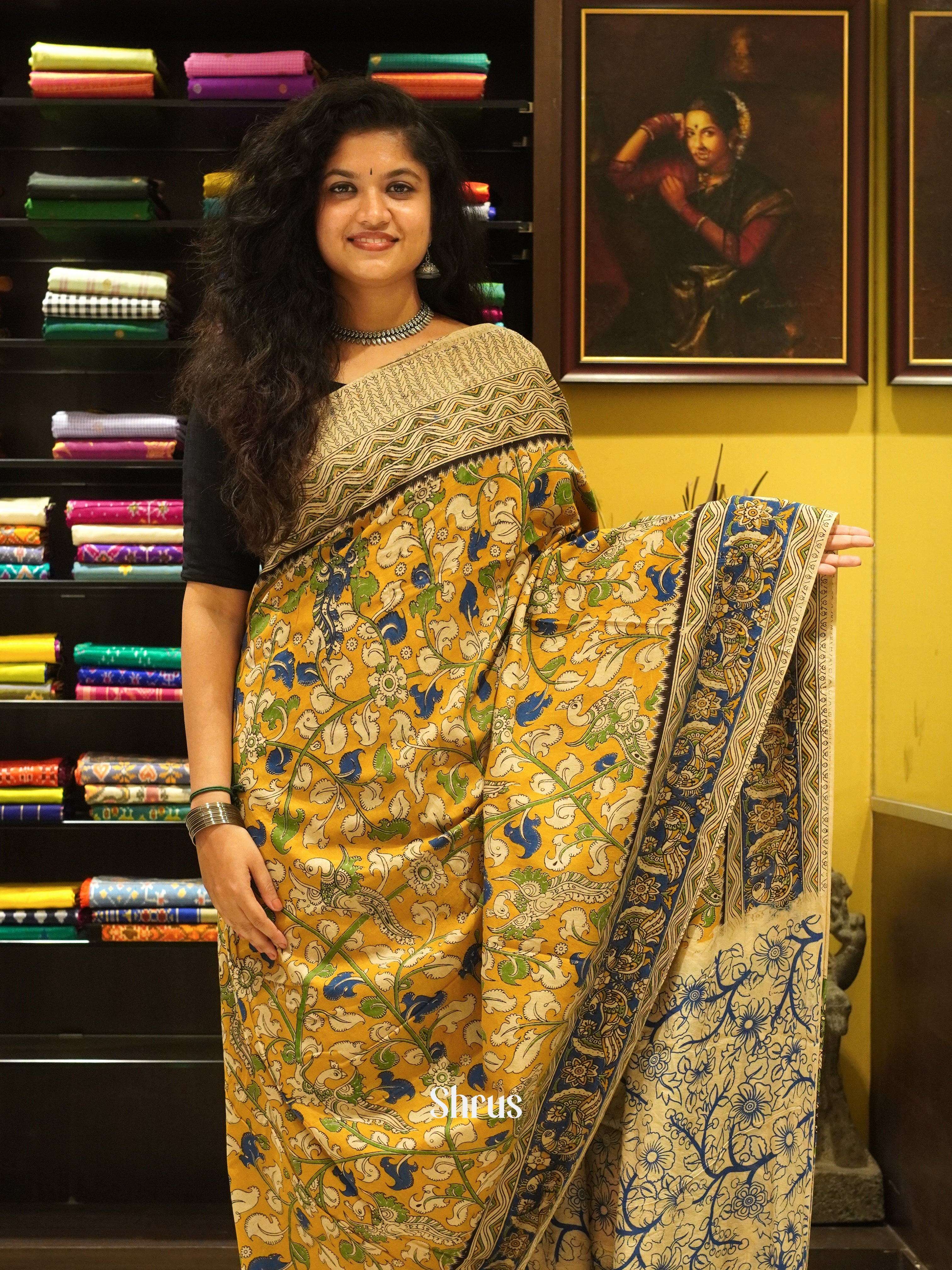 Mustard & Blue - kalamkari-cotton