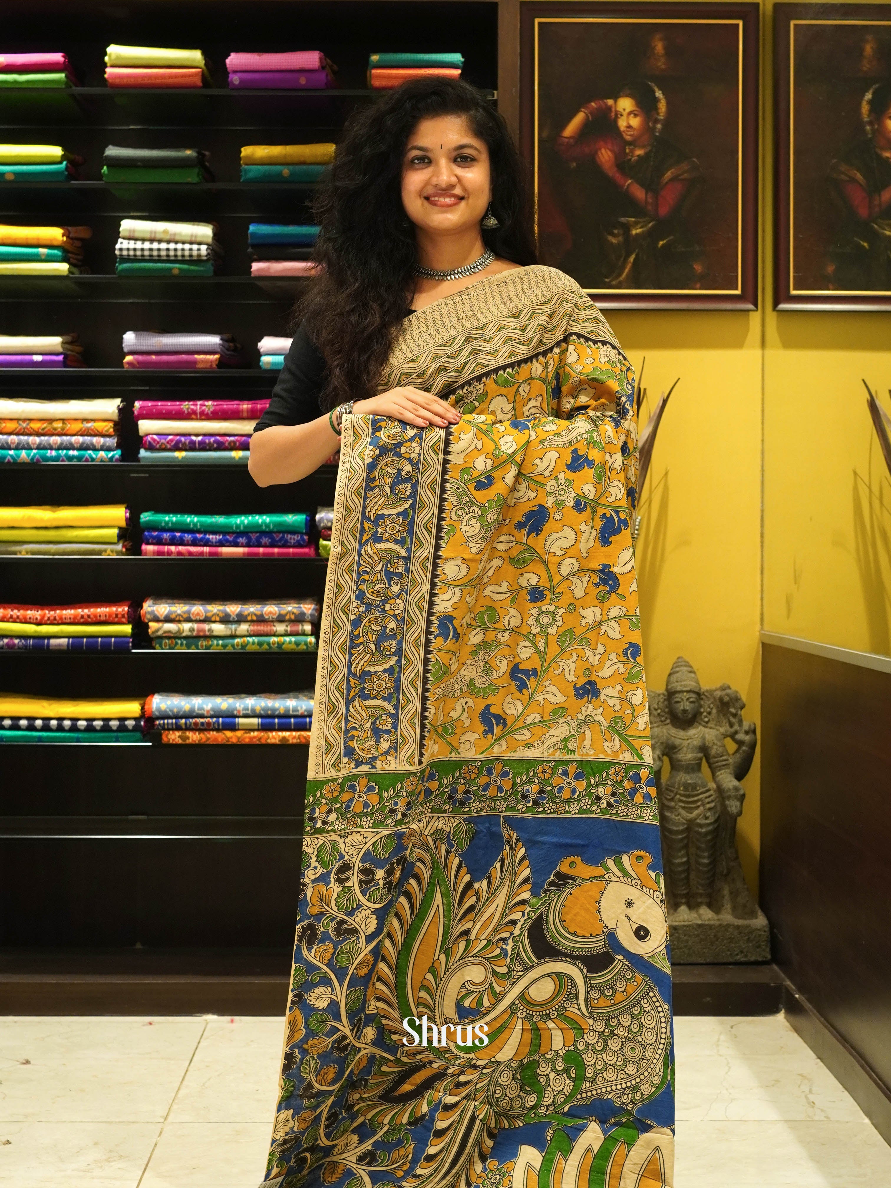 Mustard & Blue - kalamkari-cotton