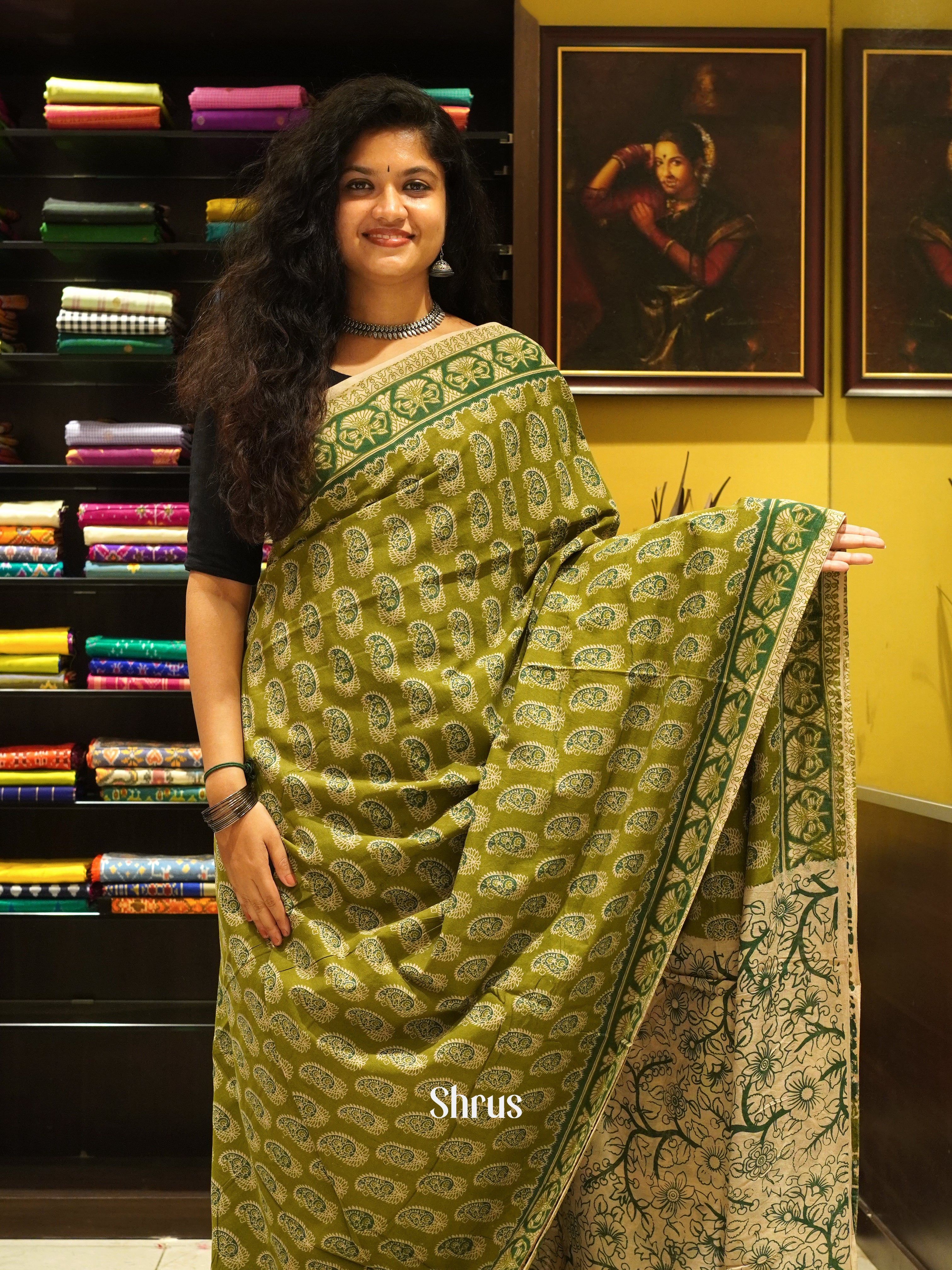 Green & Beige - kalamkari-cotton