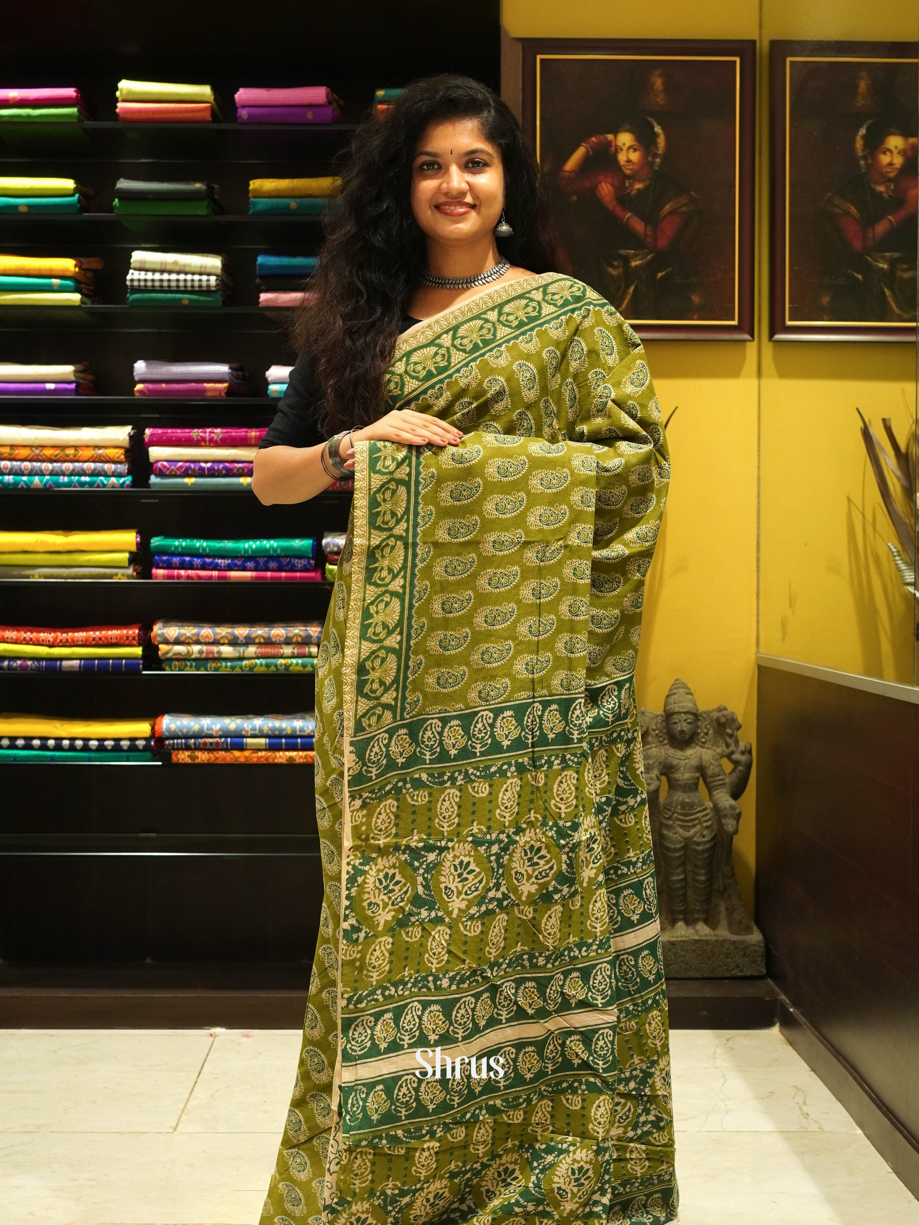 Green & Beige - kalamkari-cotton