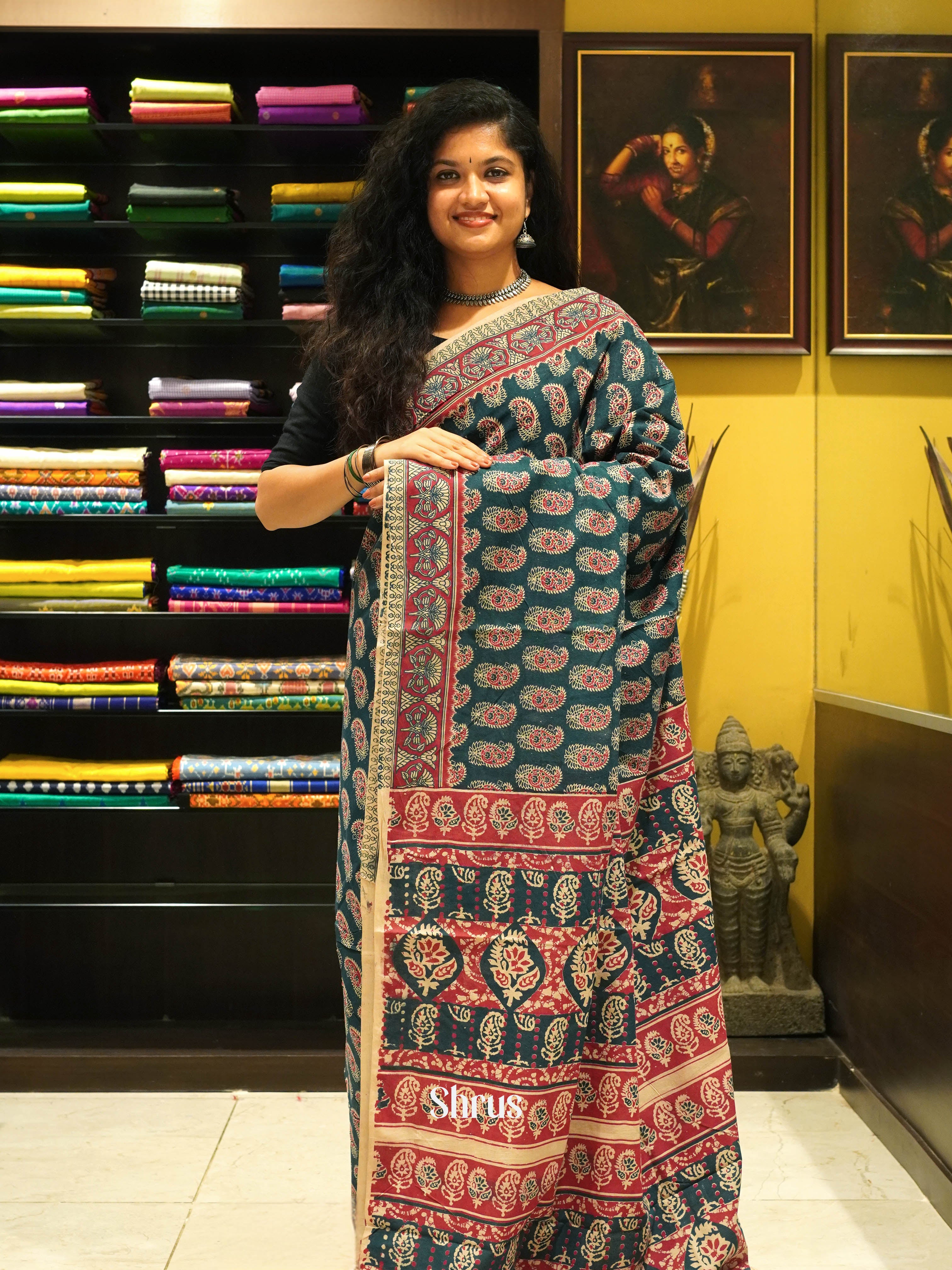 Blue & Majenta - kalamkari-cotton