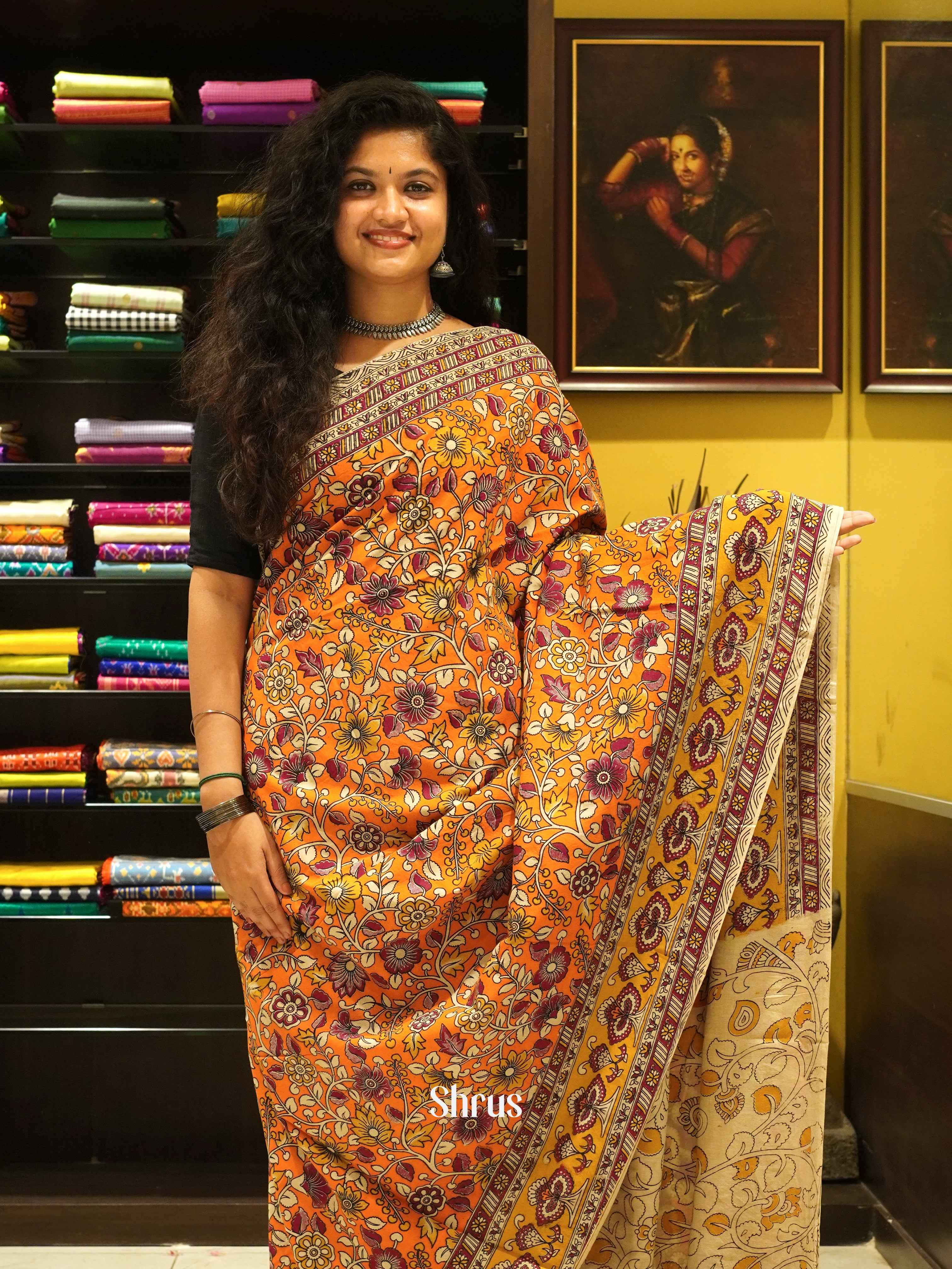 Orange & Beige - kalamkari-cotton