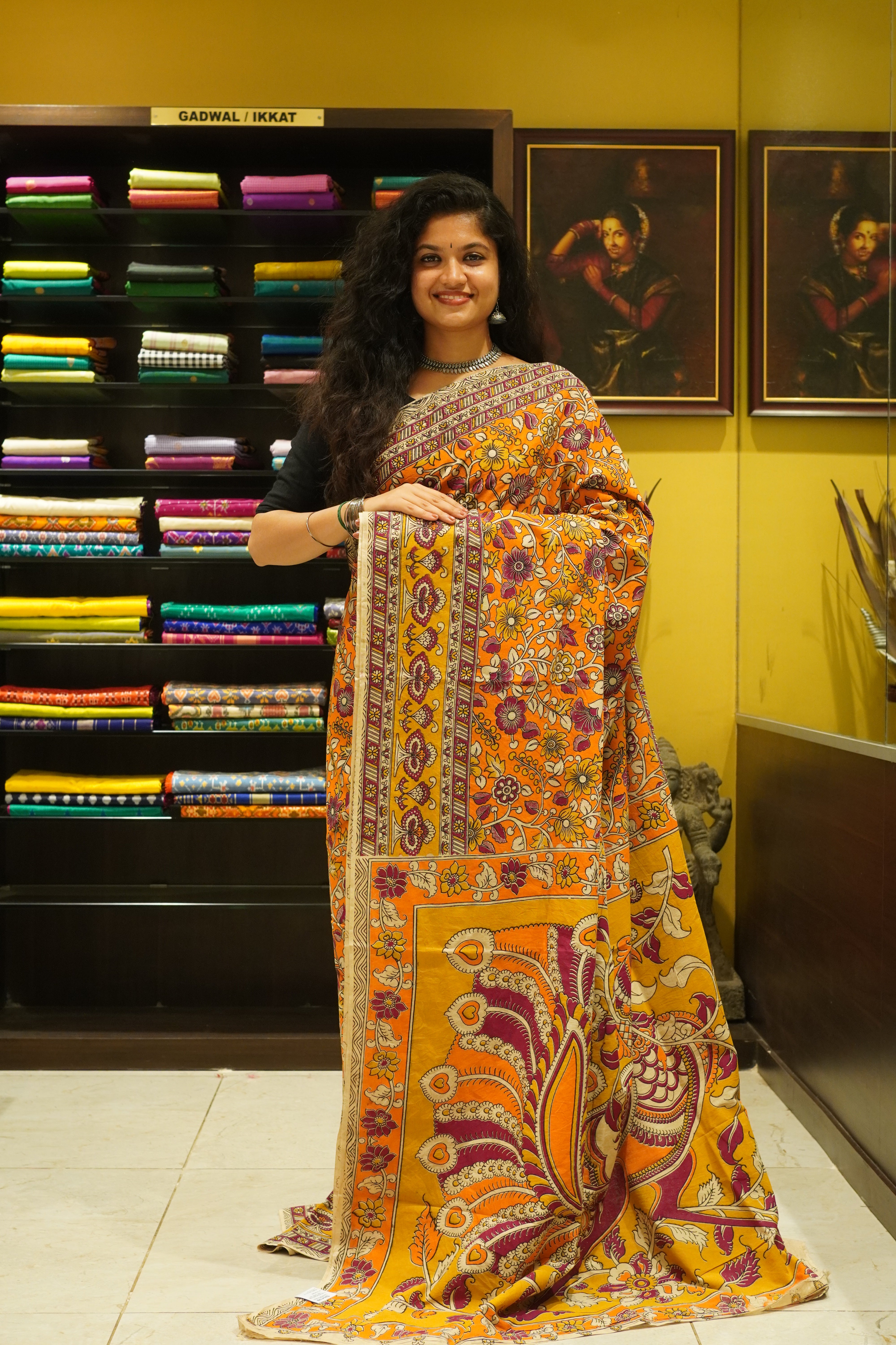 Orange & Beige - kalamkari-cotton