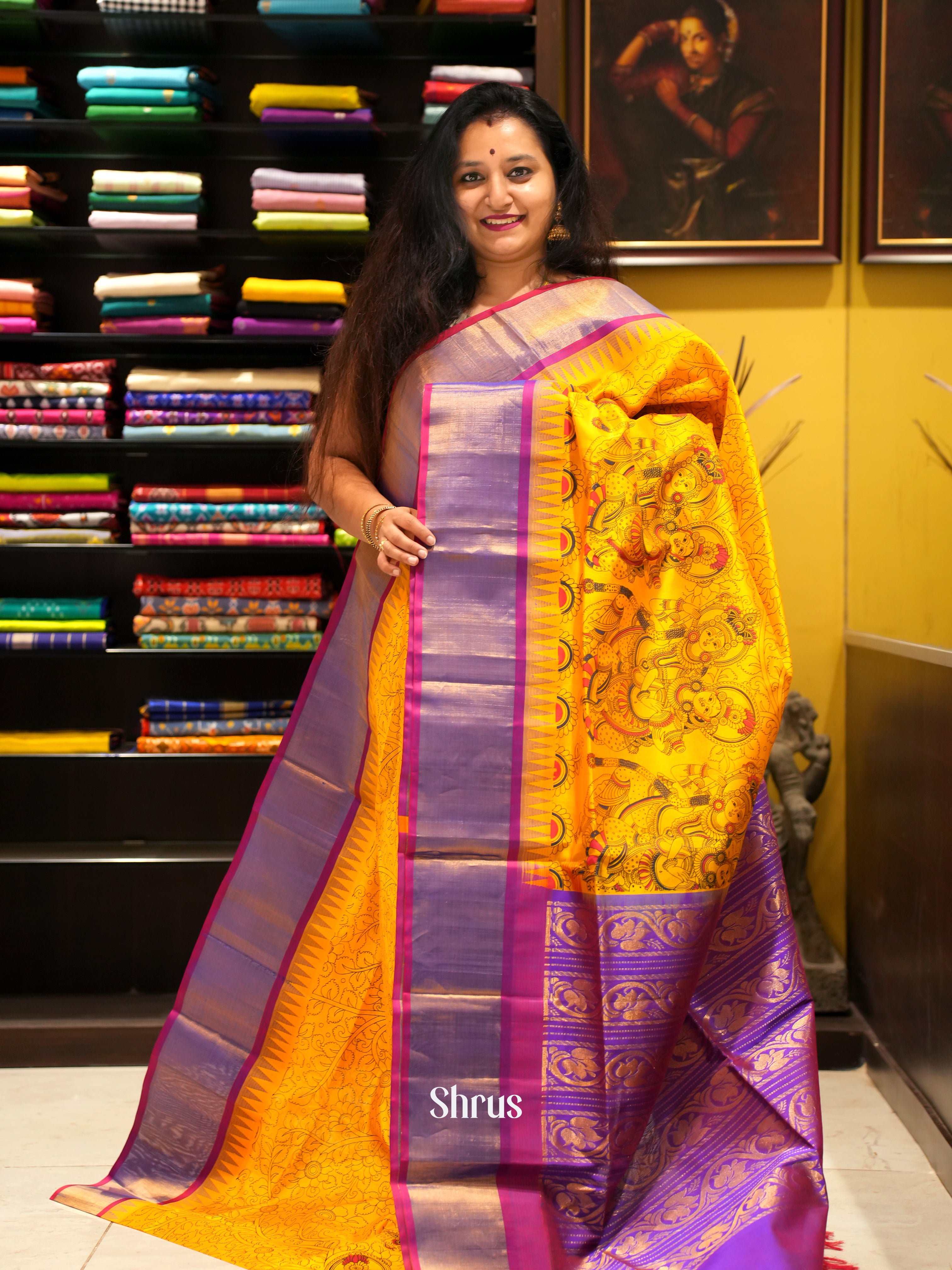 Yellow & Purple - Silk Cotton Saree