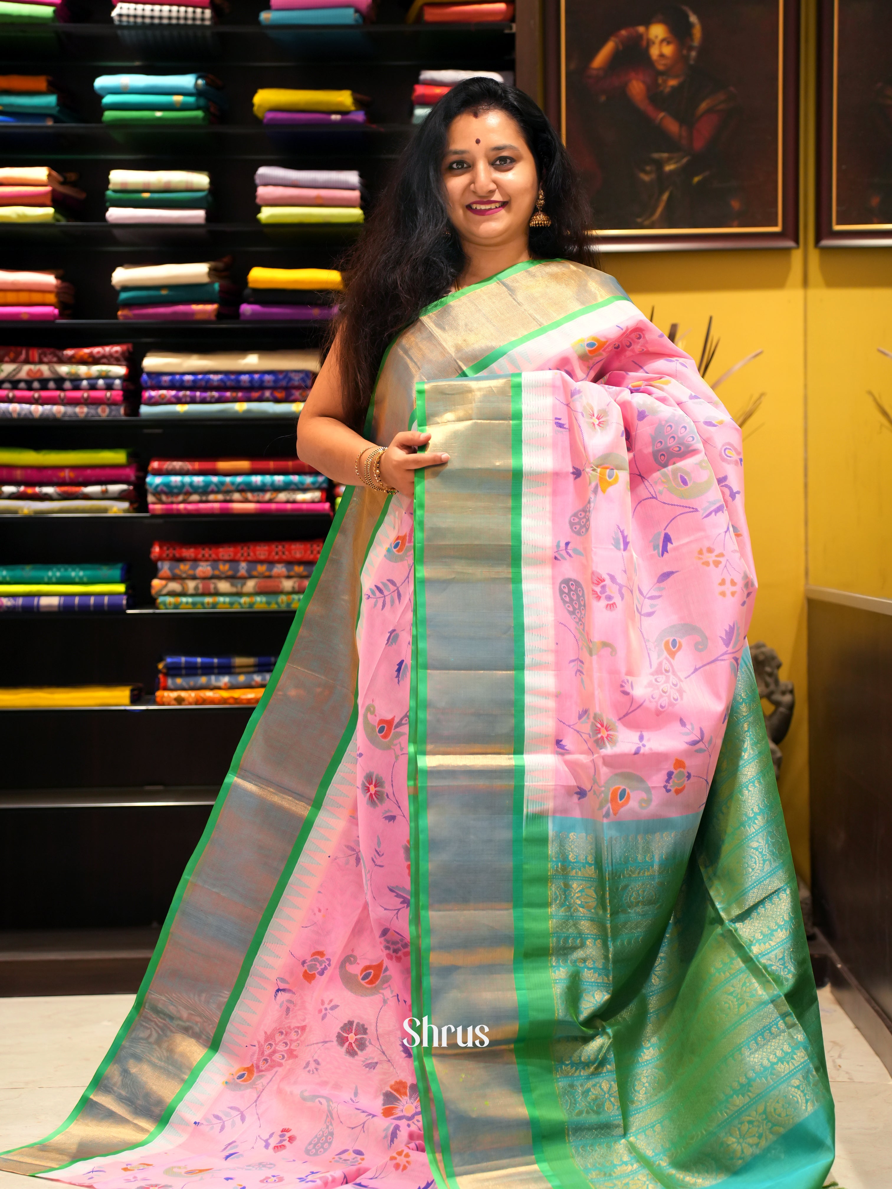 Pink & Green - Silk Cotton Saree