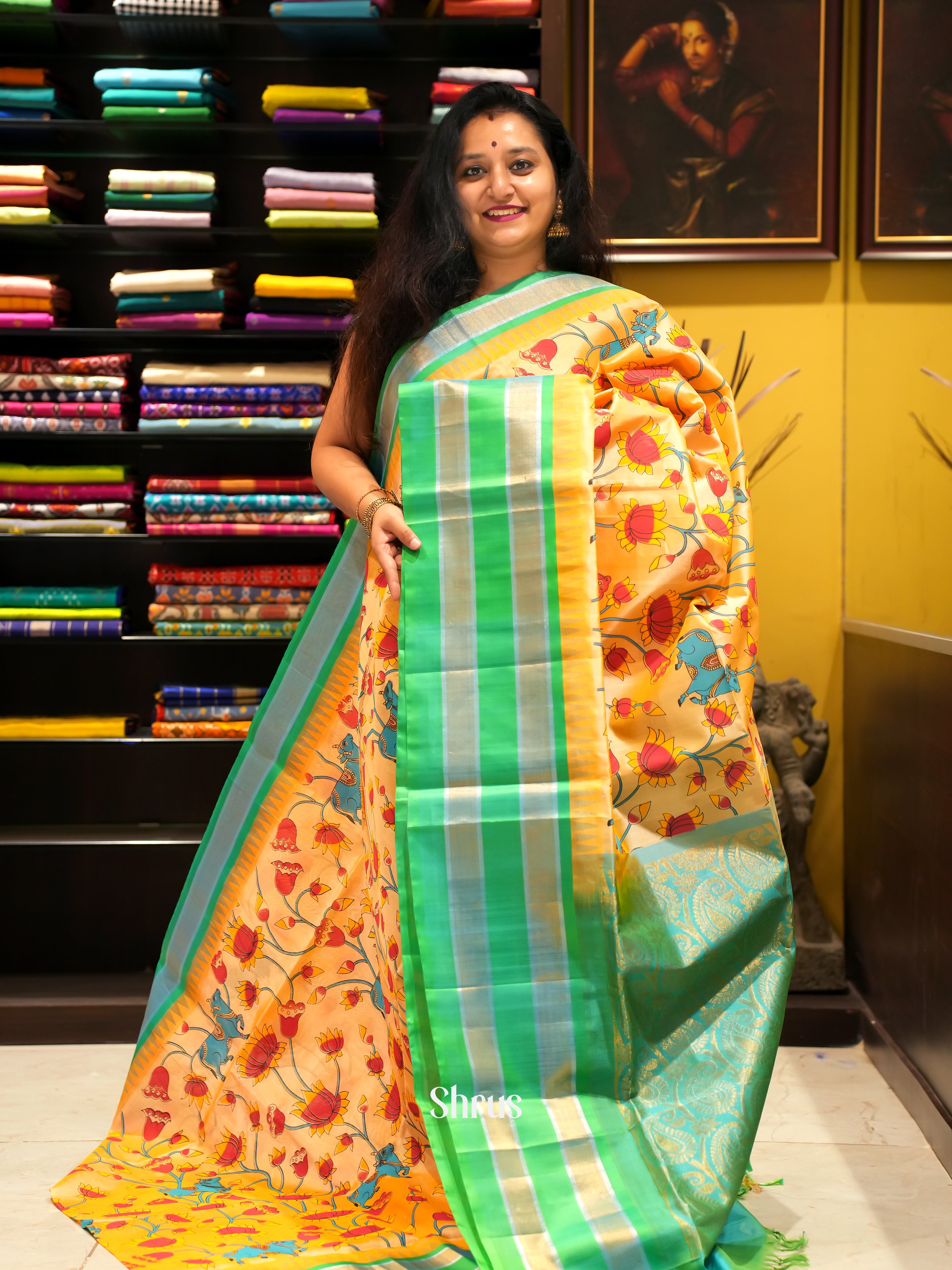 Orange & Green - Silk Cotton Saree