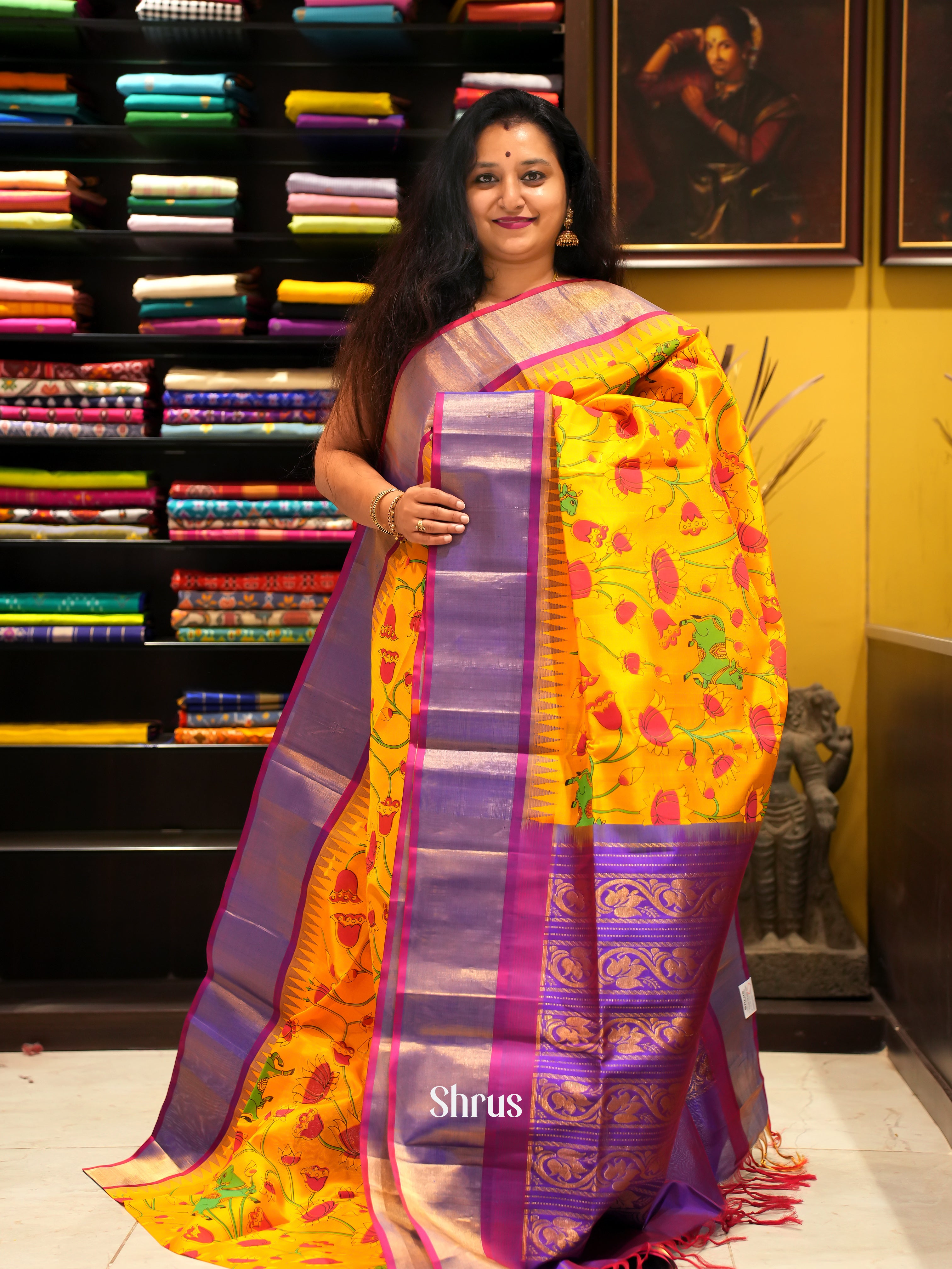 Yellow & Purple - Silk Cotton Saree