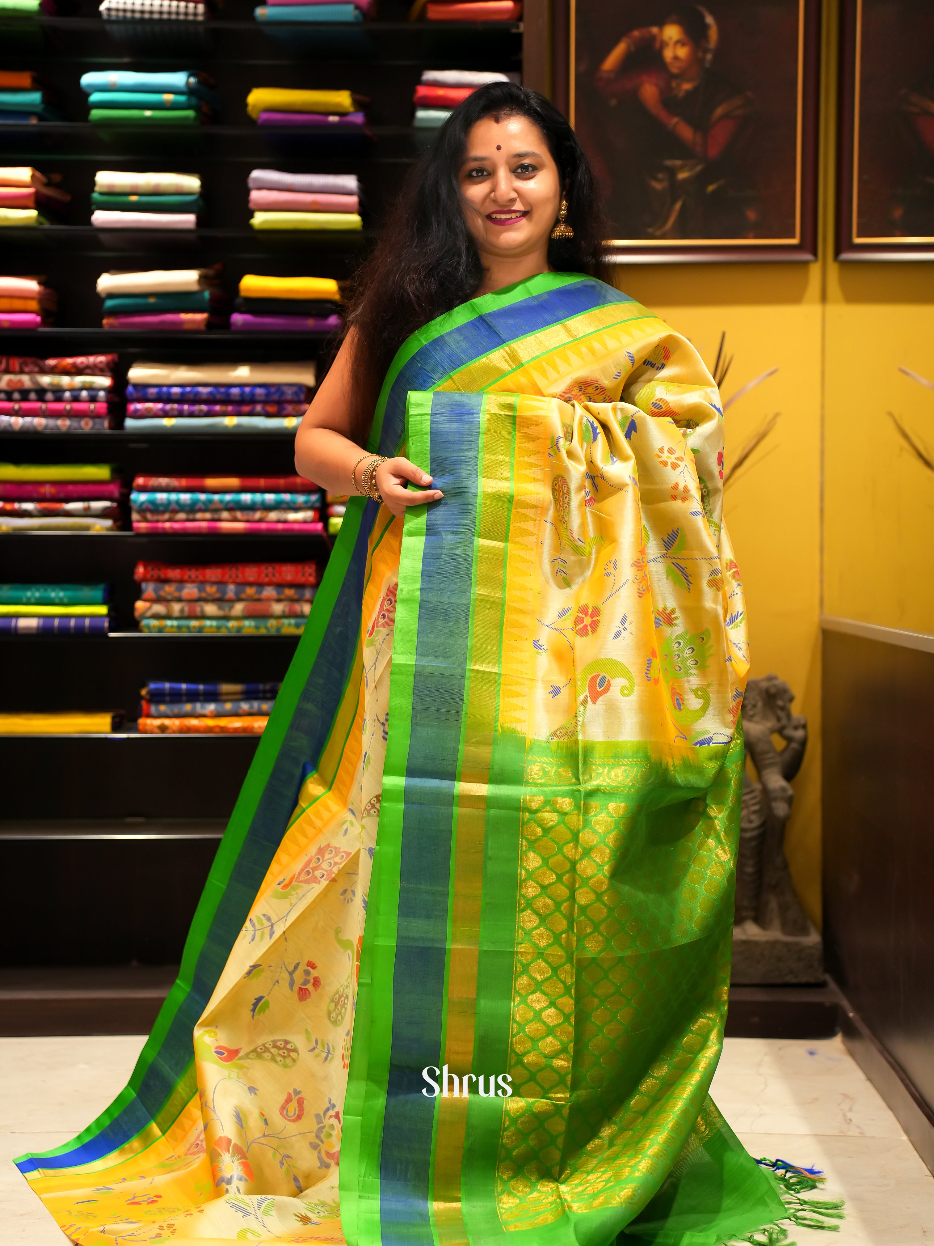 Yellow & Green - Silk Cotton Saree