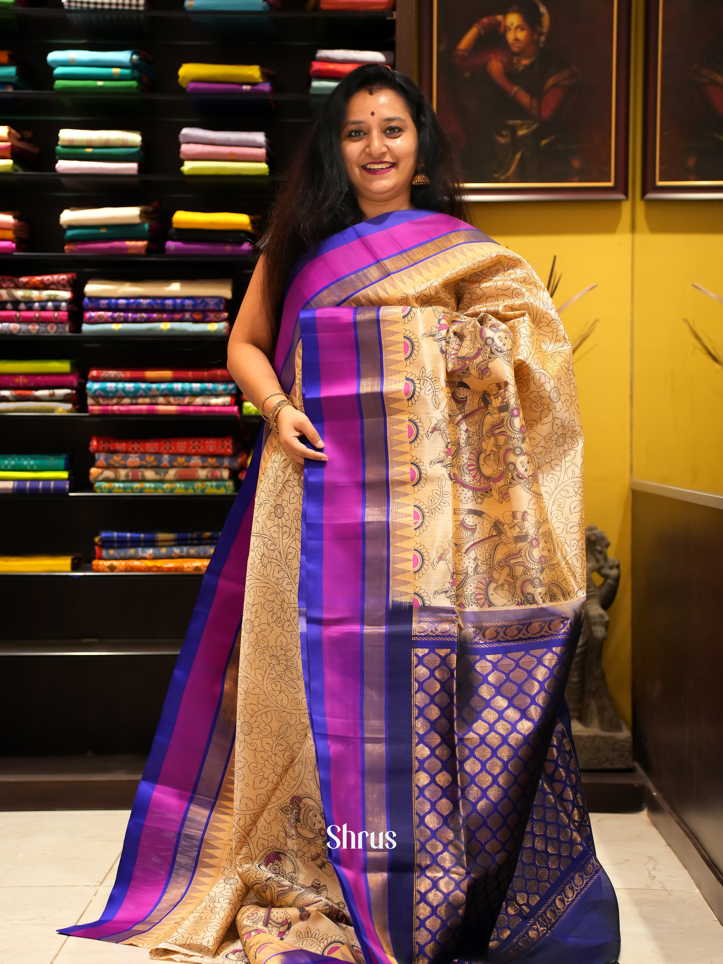 Peach & Blue - Silk Cotton Saree