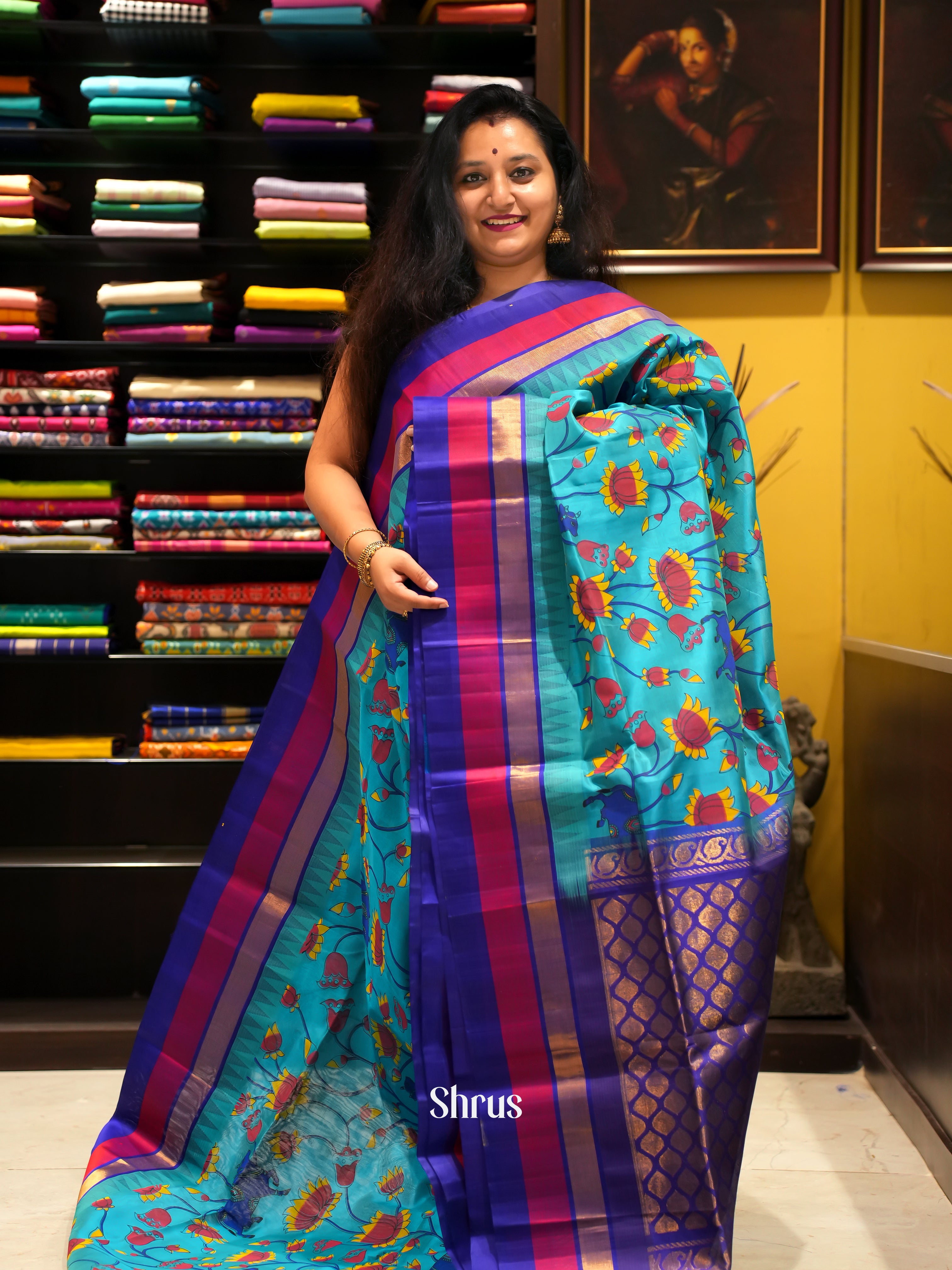 Teal & Blue - Silk Cotton Saree