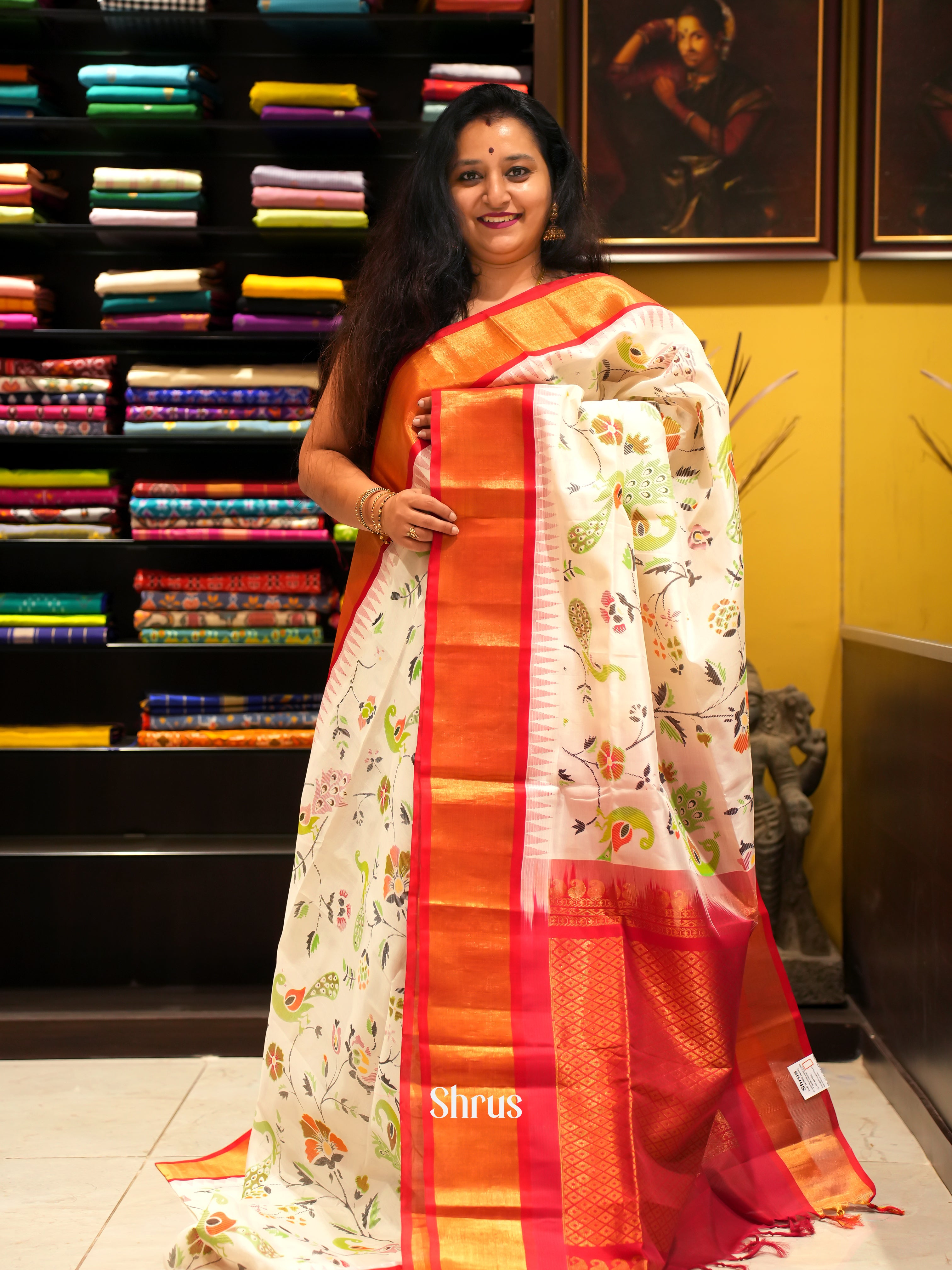 Cream & Red - Silk Cotton Saree