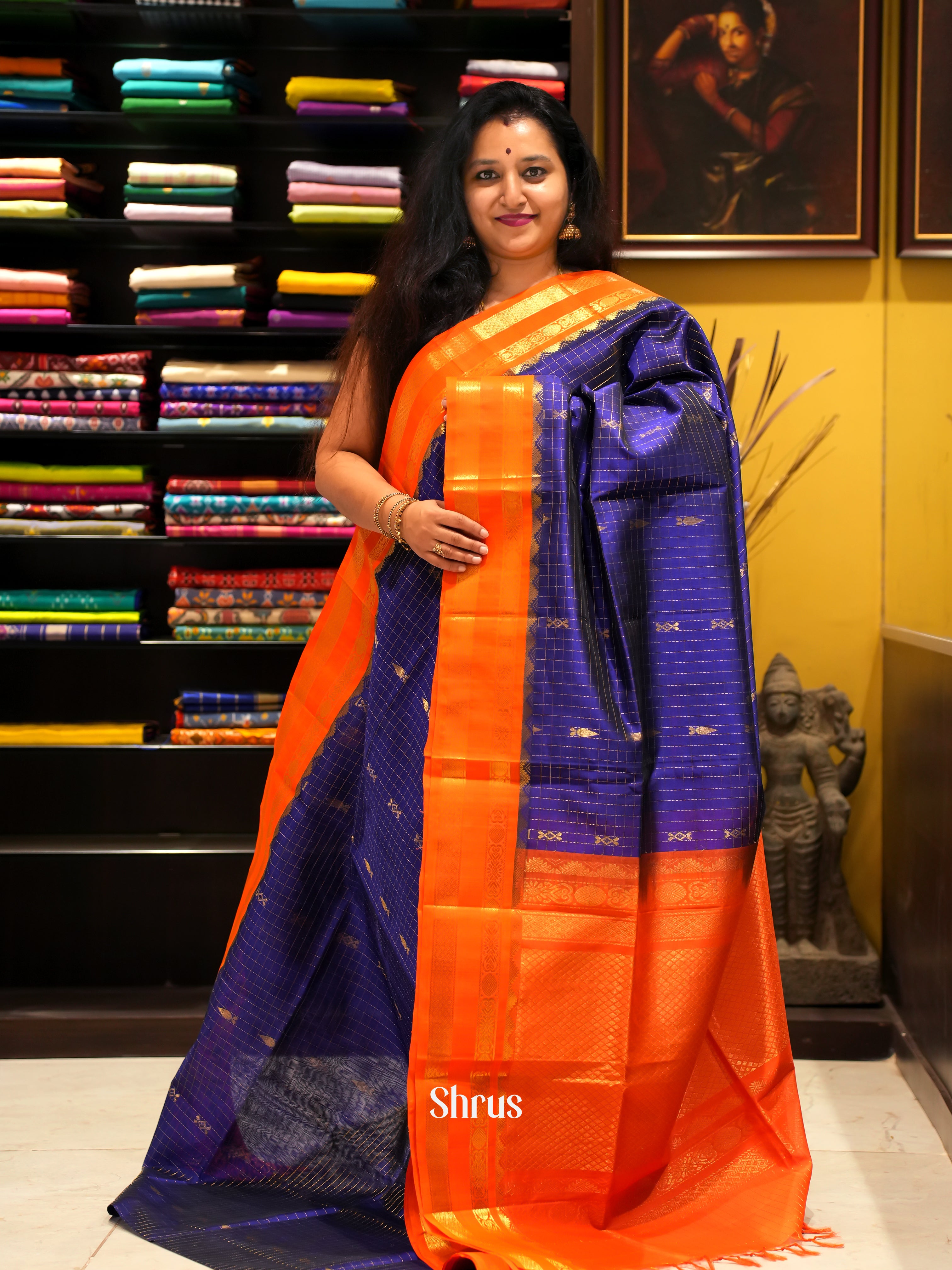 Blue & Orange - Silk Cotton Saree