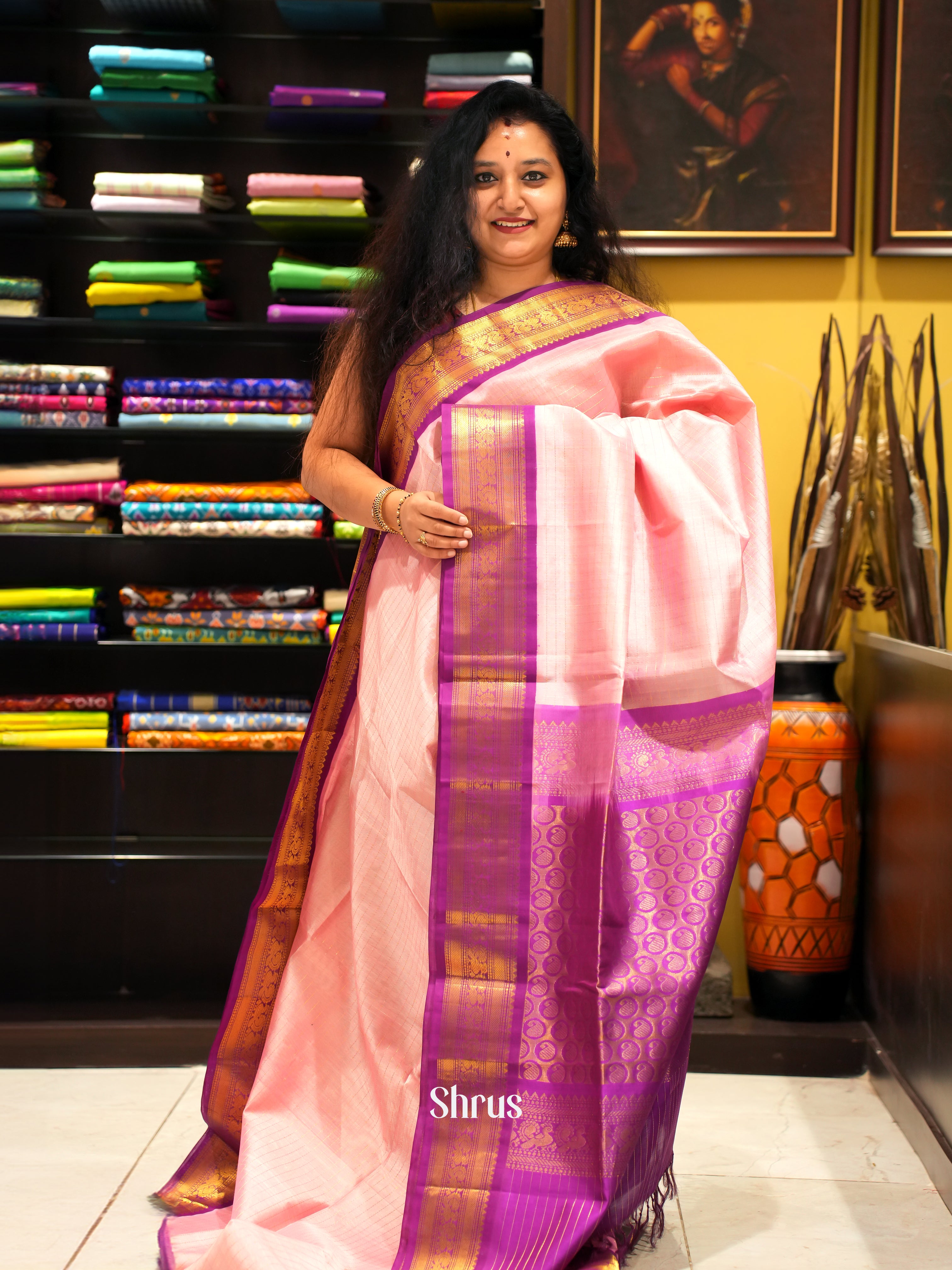 Pink & Purple - Silk Cotton  Saree