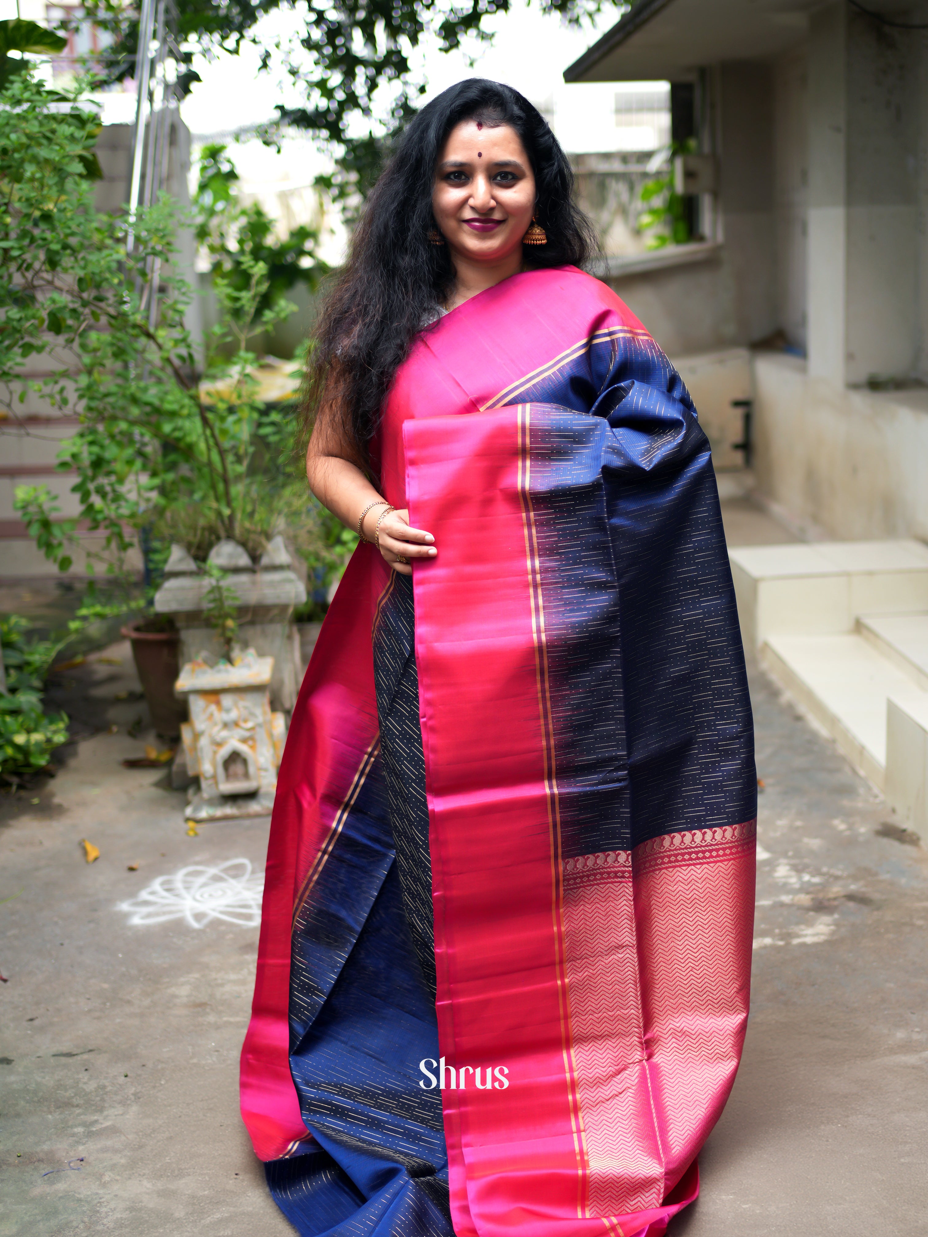 Blue & Pink - Soft Silk Saree