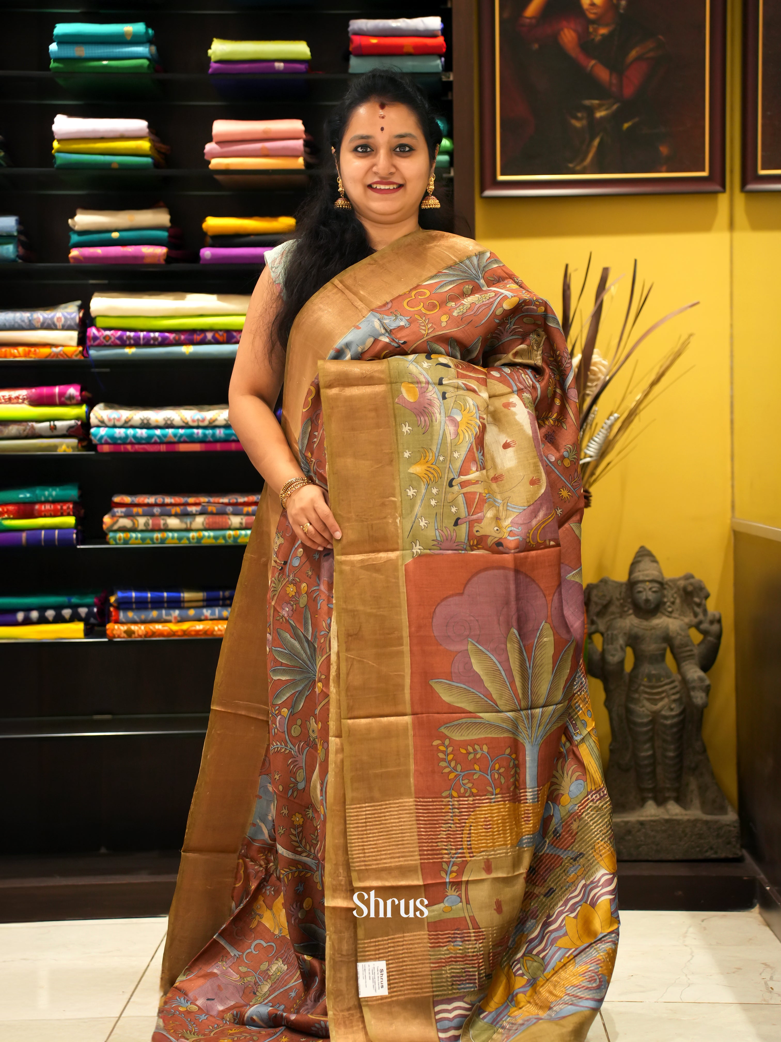 Brown & Beige - Tussar Saree