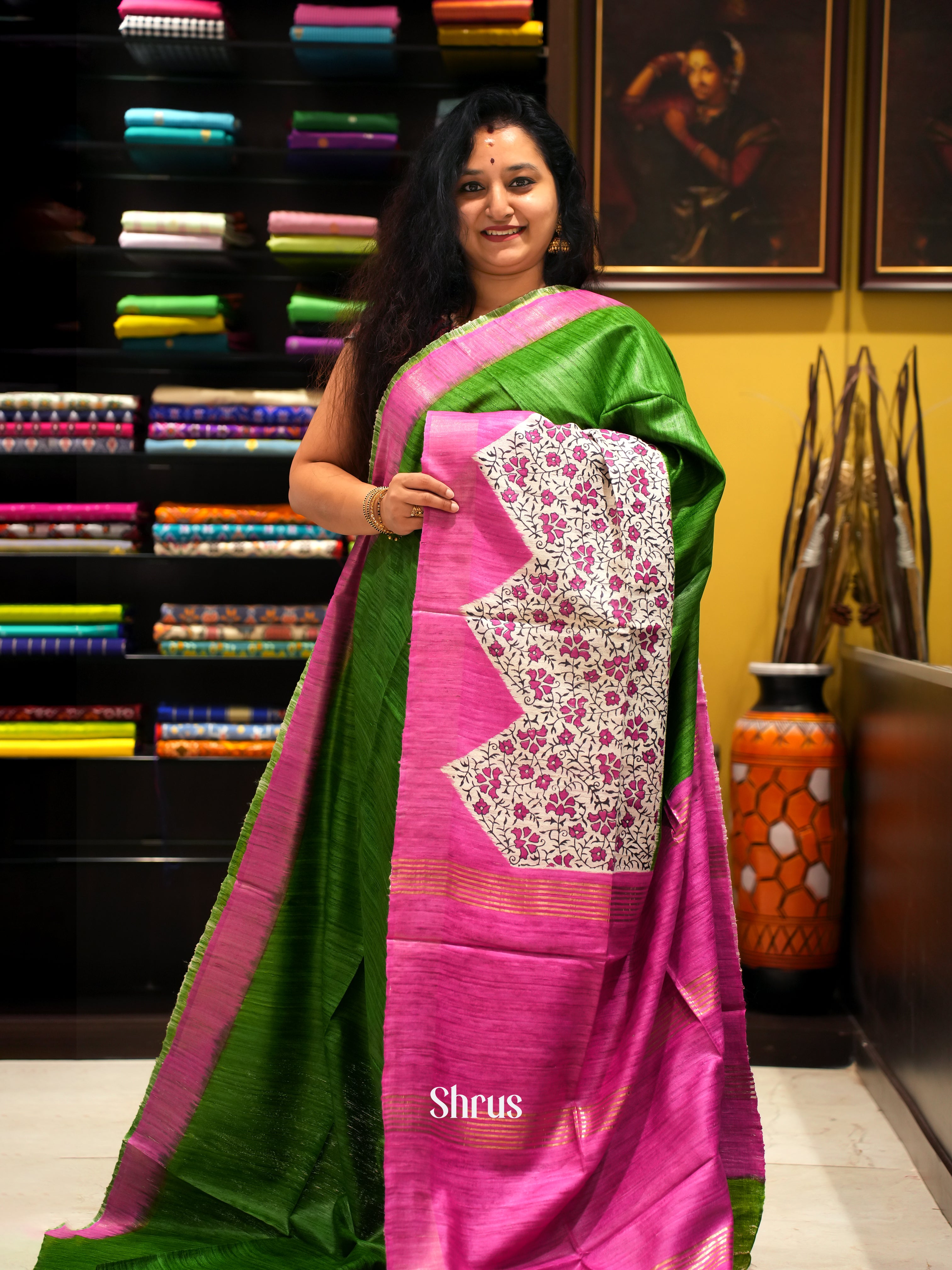 Green & Pink - Gicha Saree