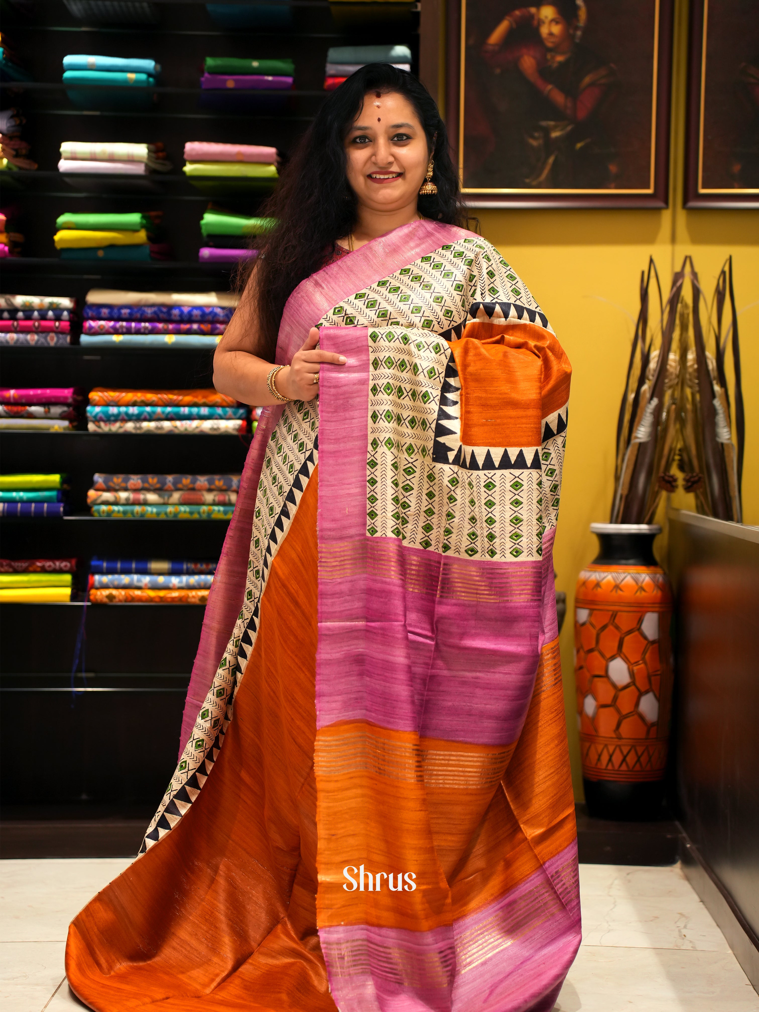 Orange & Pink - Gicha Saree