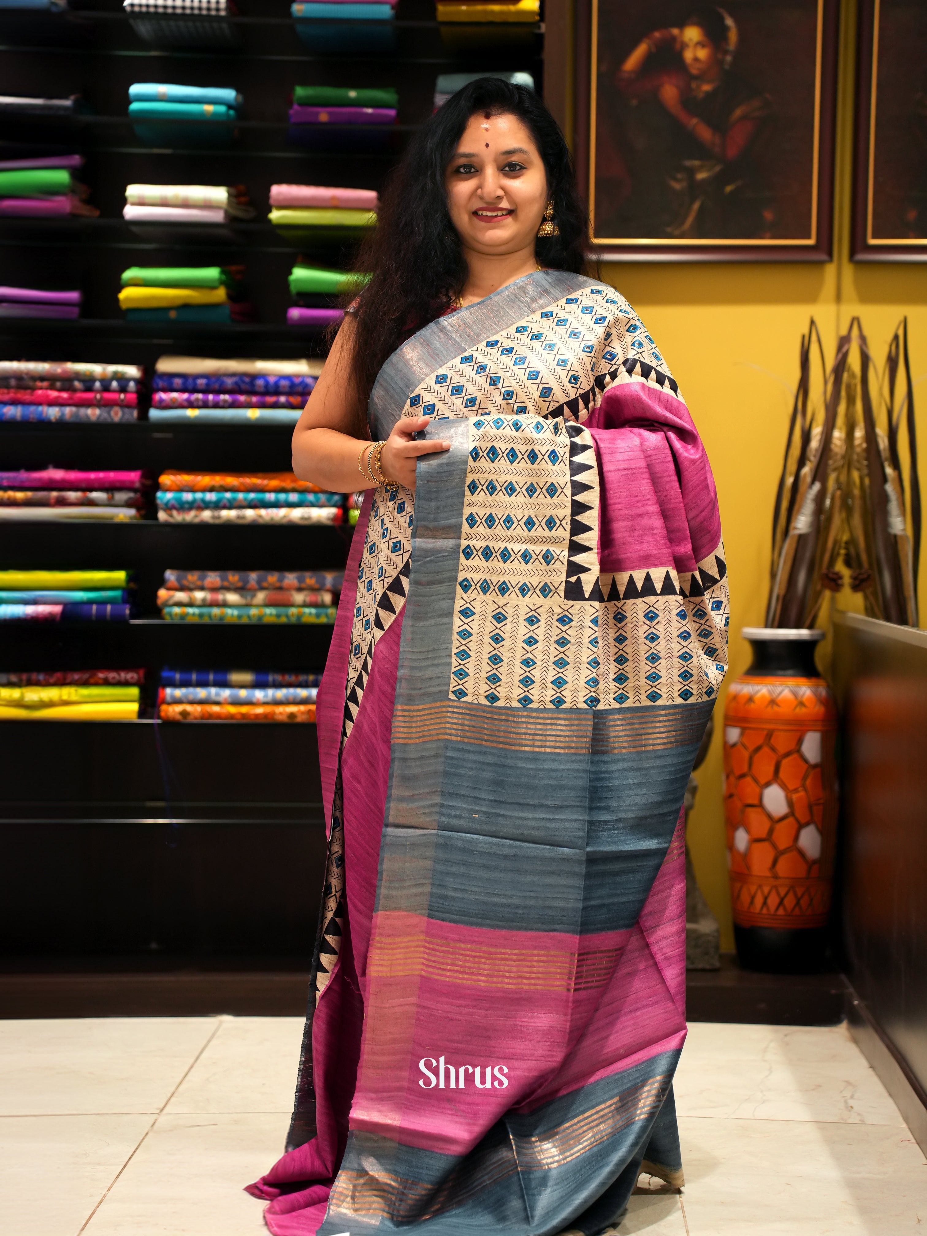 Pink & Grey - Gicha Saree