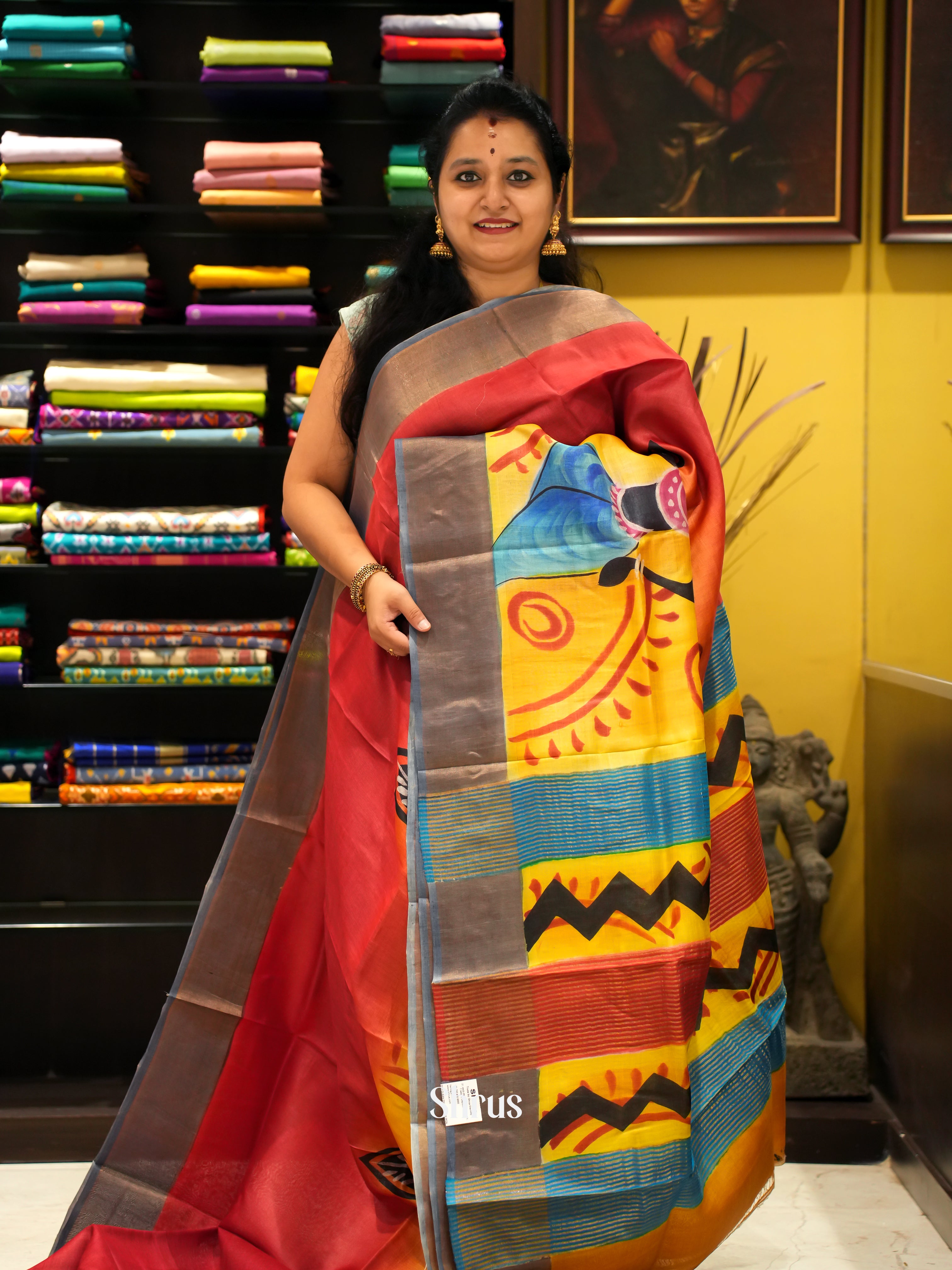 Red & Yellow - Tussar Saree