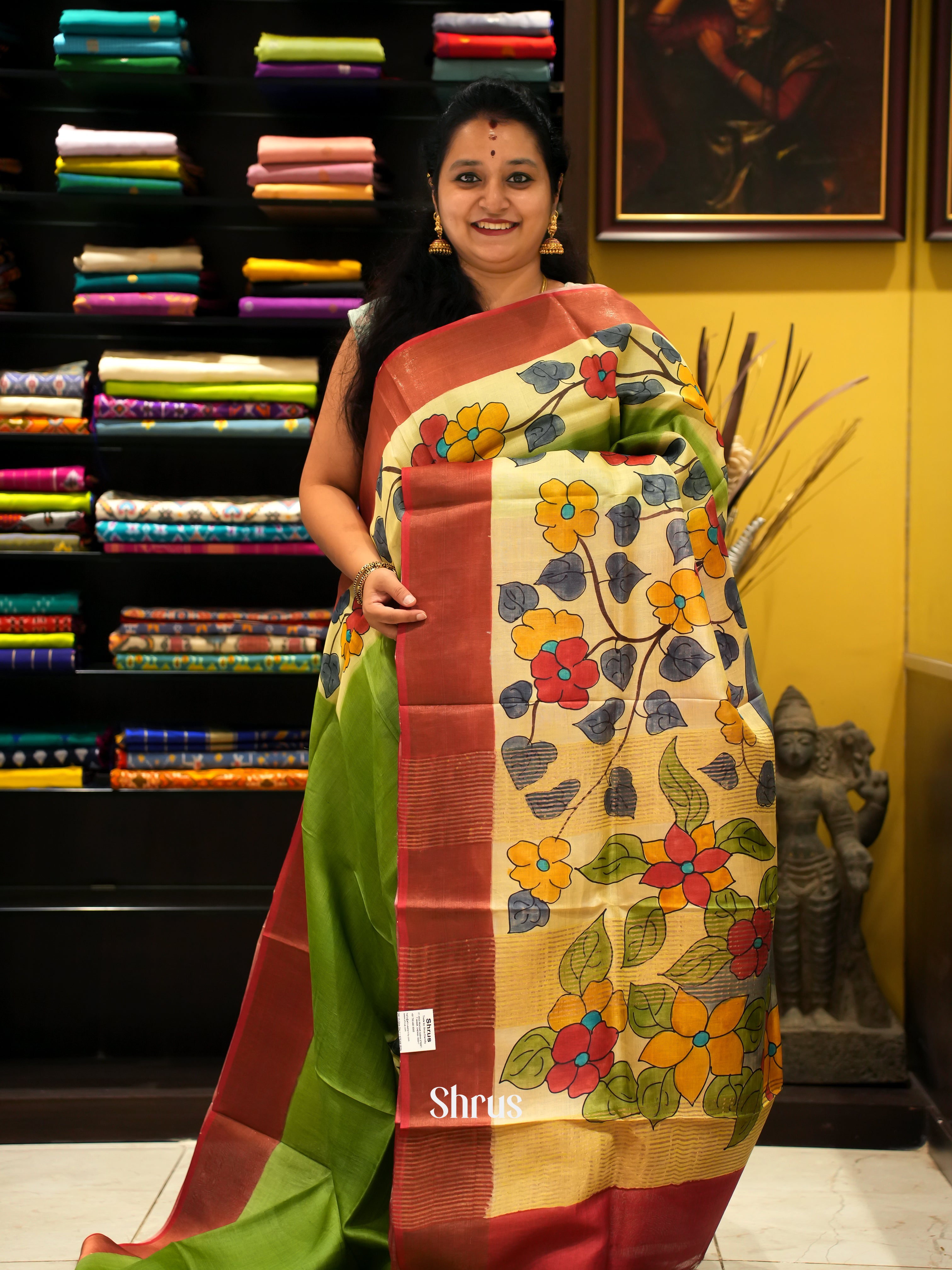 Green  & Red - Tussar Saree