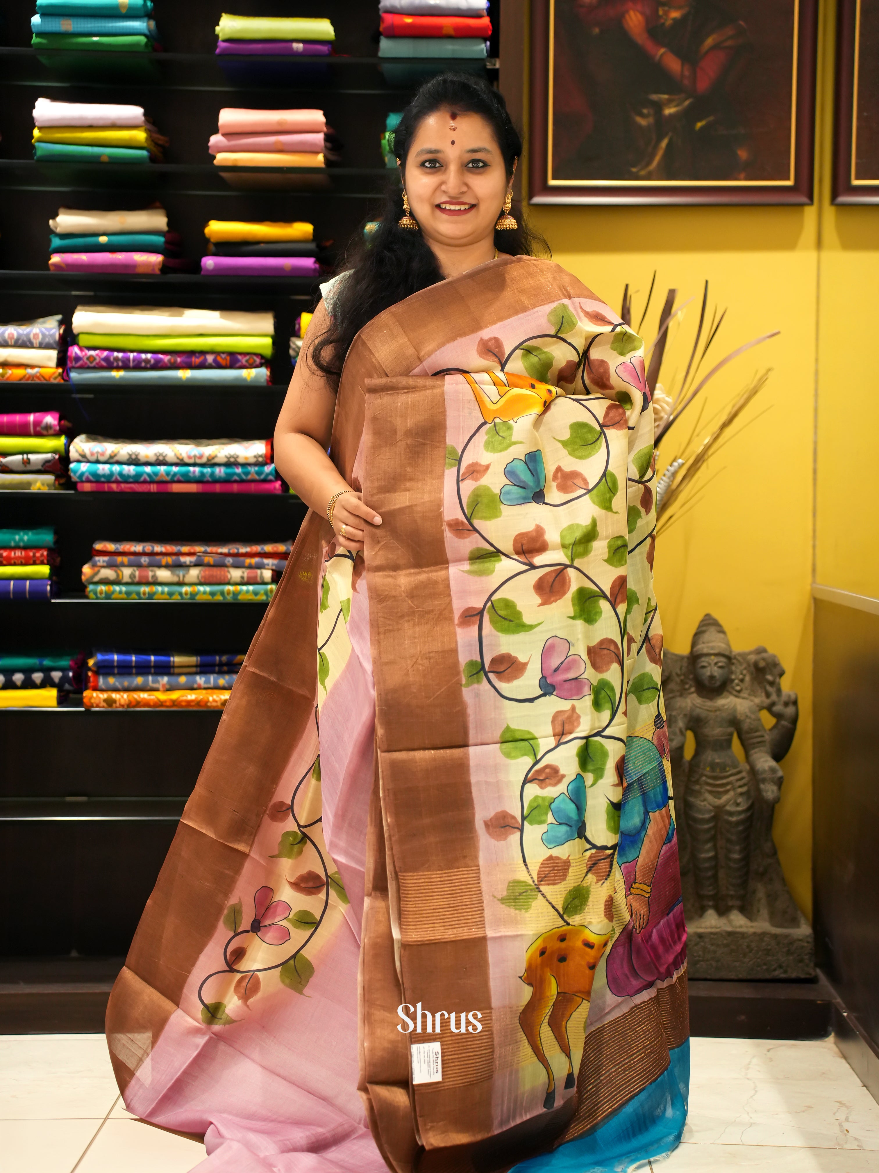 Dusty Pink & Blue - Tussar Saree